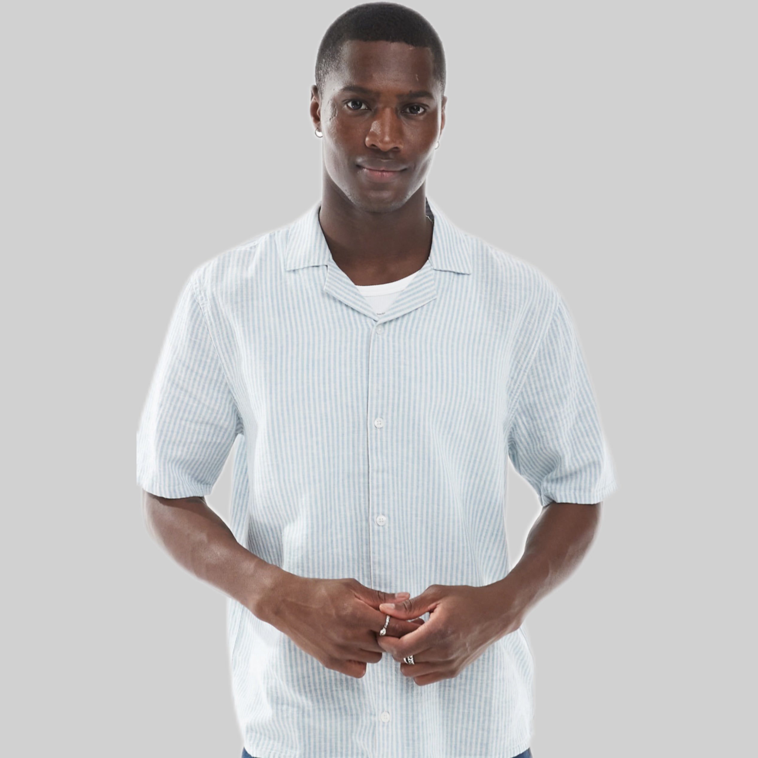 Blue Short Sleeve Striped Shirt