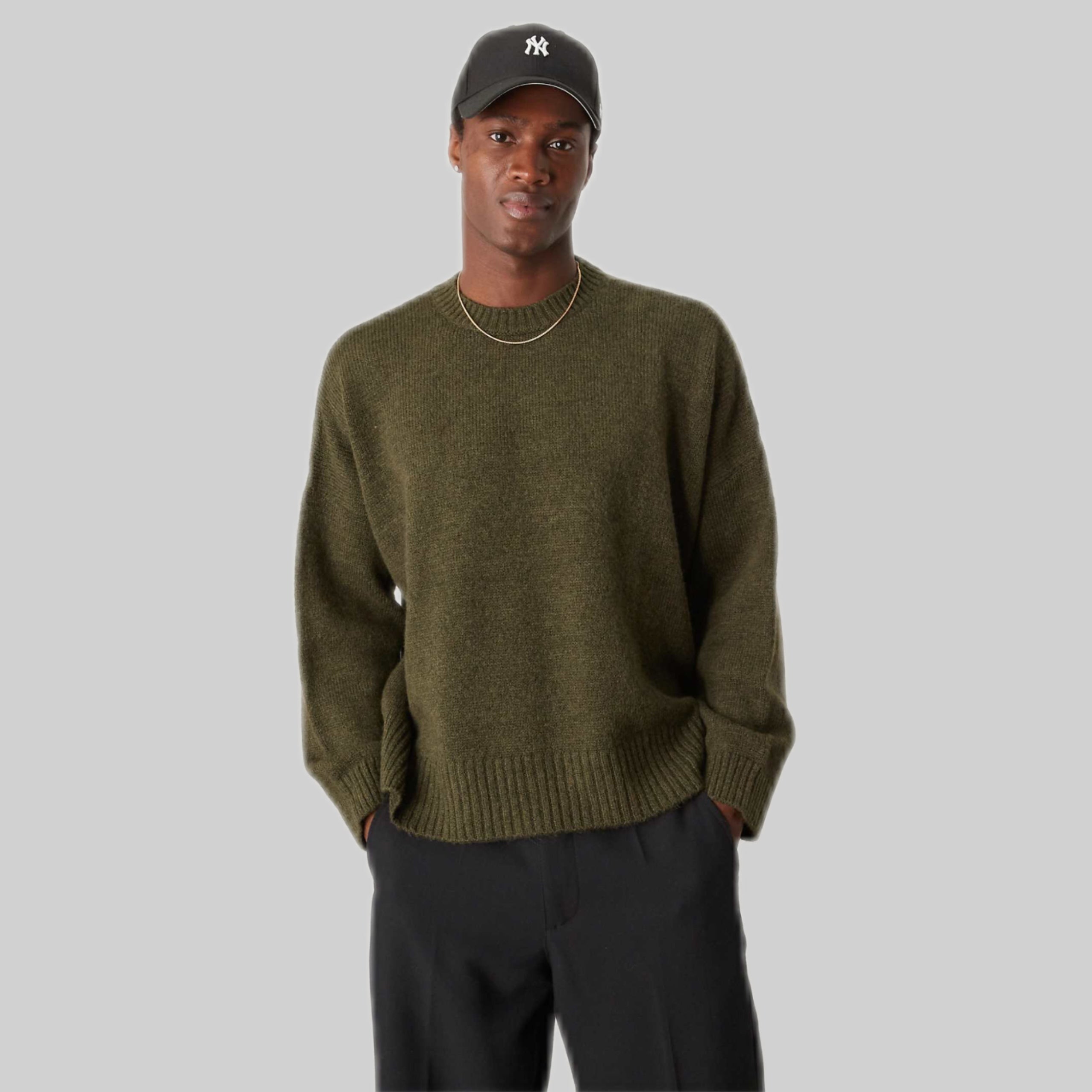 Boxy Fit Knit Sweater in Khaki