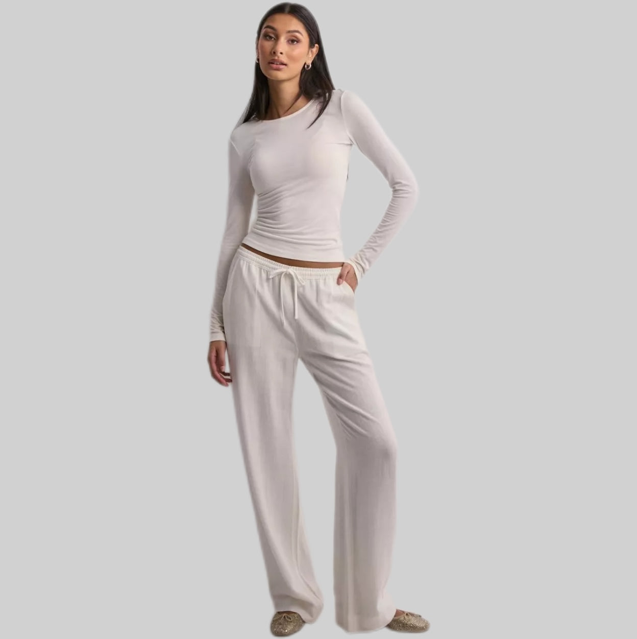 Nelly linen pants, women, white, frontsde, model