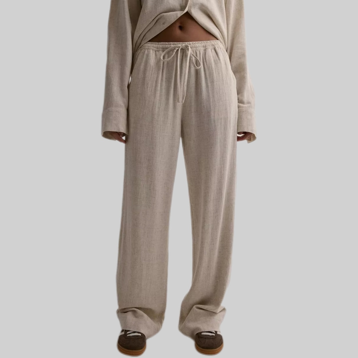 Nelly pants, beige, women, frontside, model