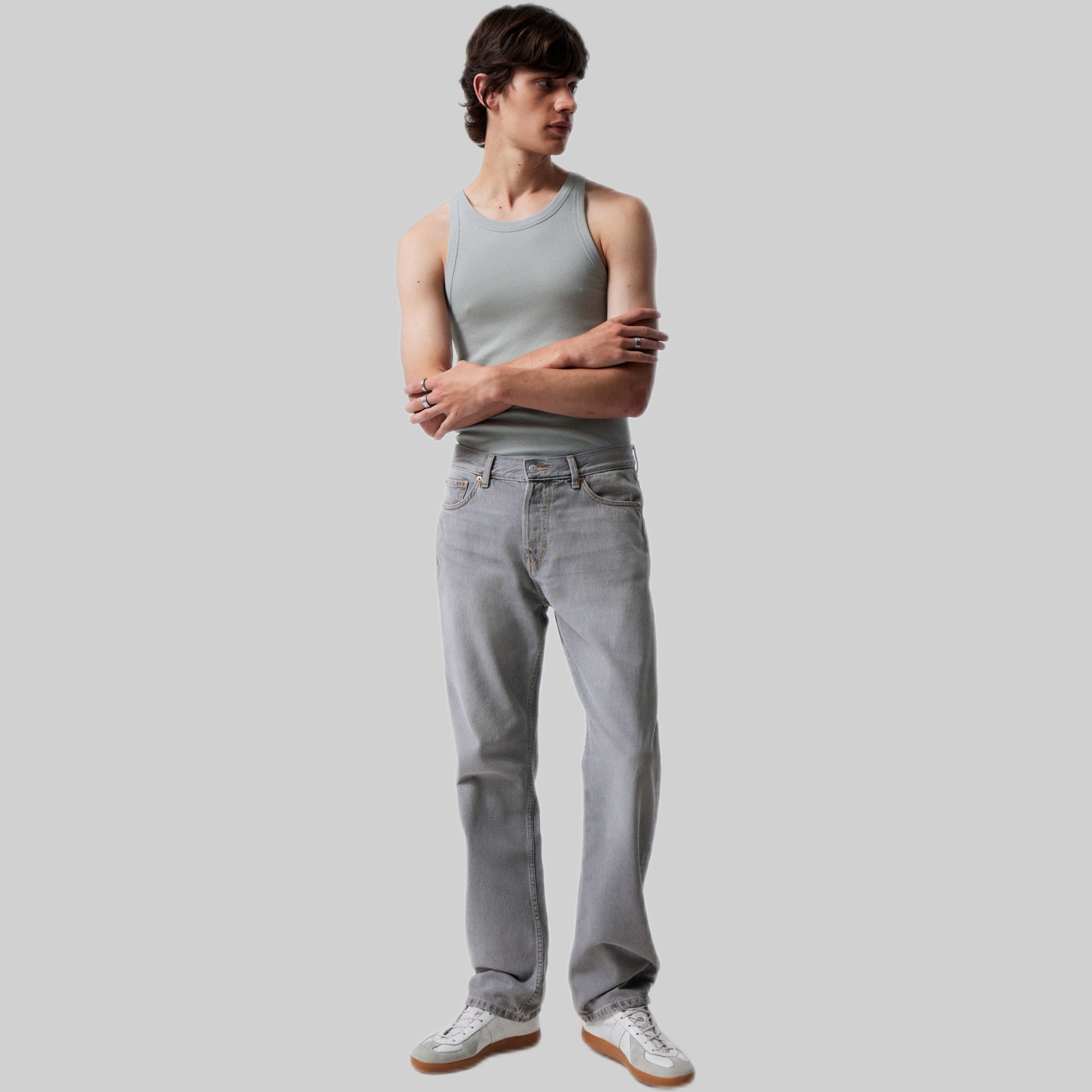 Weekday jeans, gray, frontside, men, model