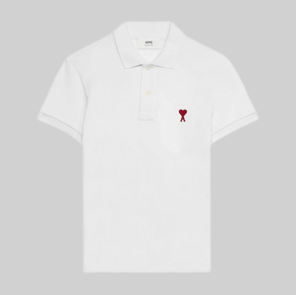 AMI Paris polo shirt, men, frontside, white