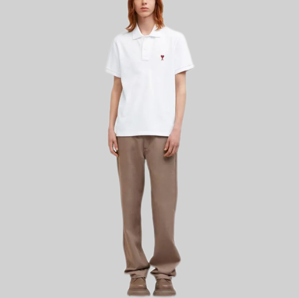 AMI Paris polo shirt, men, frontside, white, model