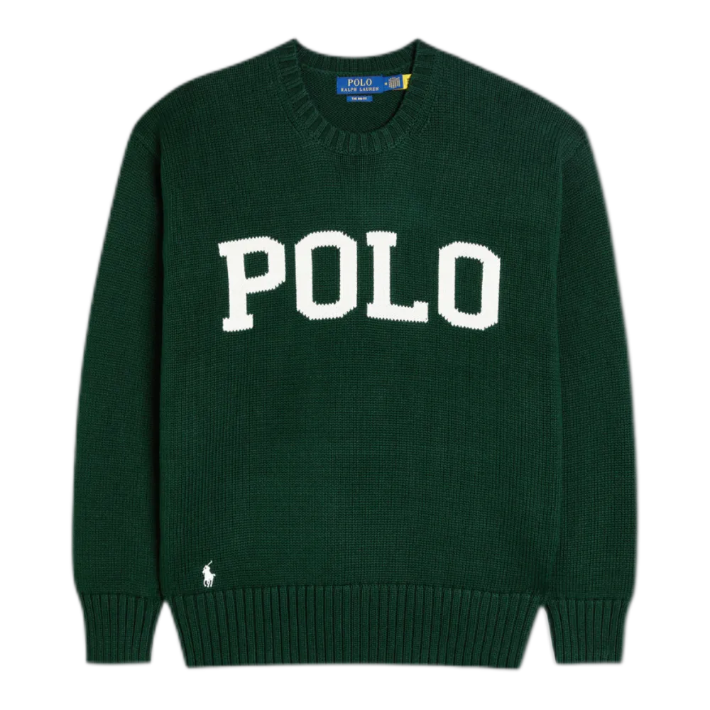 Logo-intarsia cotton jumper