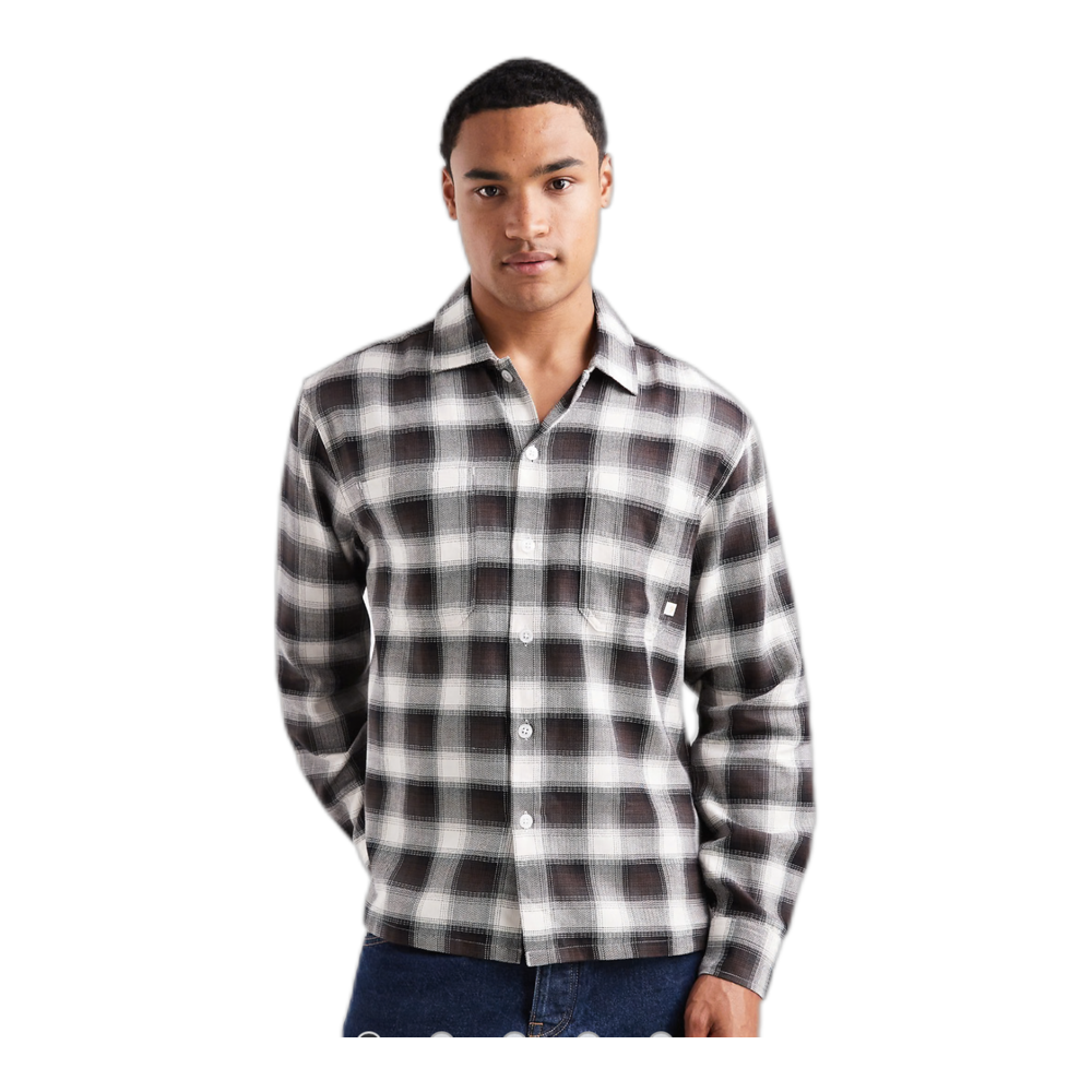 long sleeve check shirt in black and white - MULTI