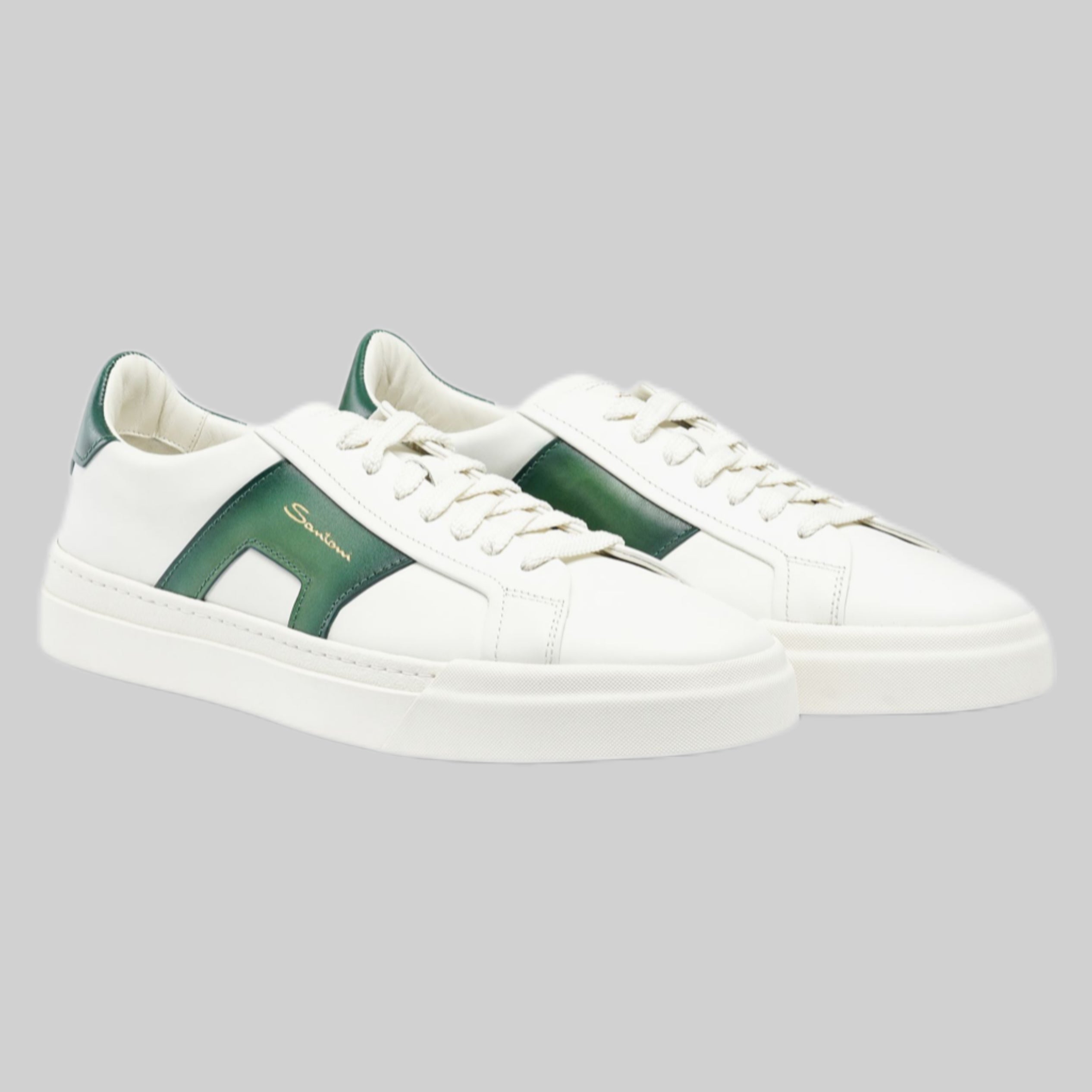 SANTONI sneakers, men, frontside, white and green