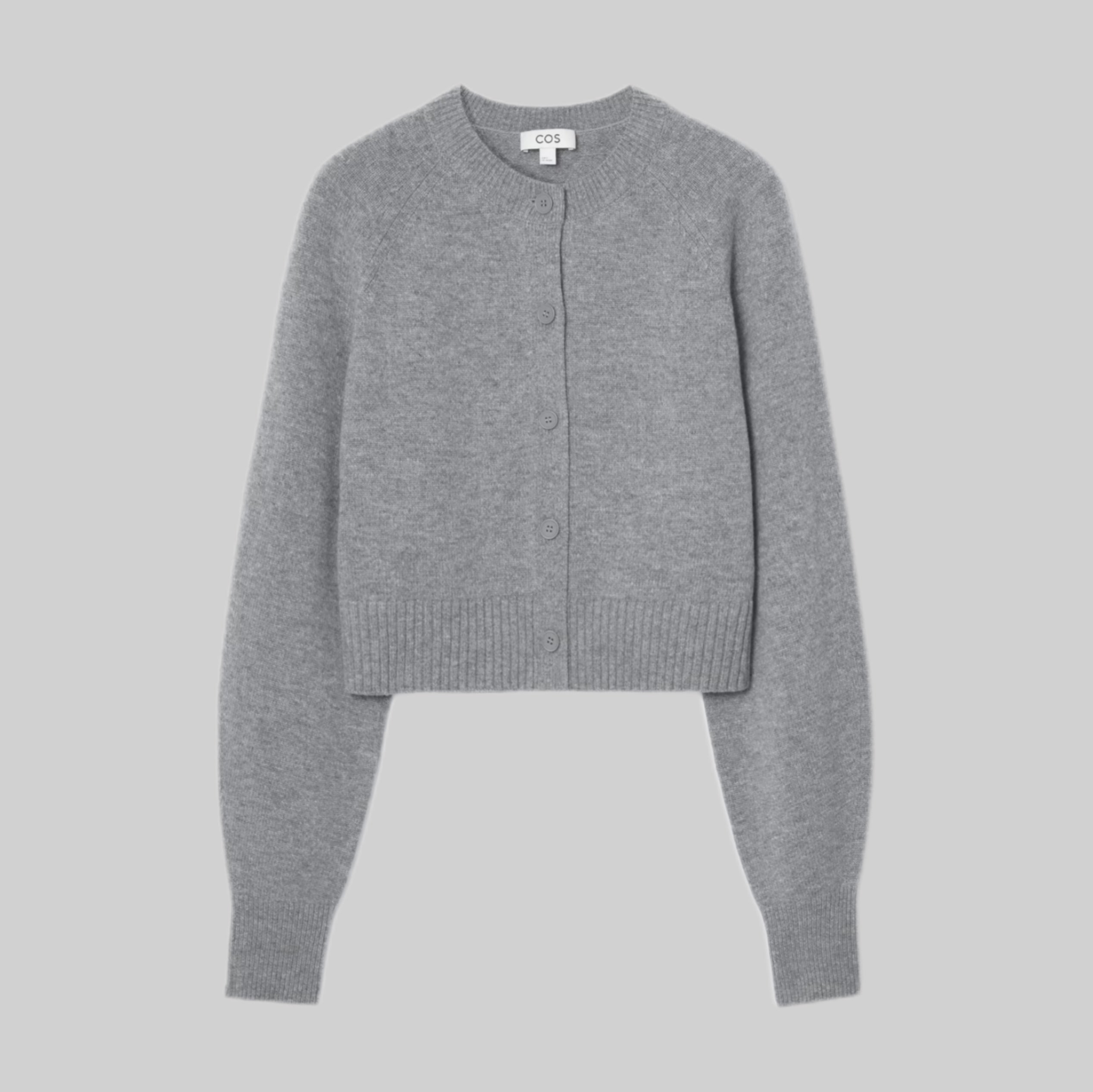 COS Cropped Wool Cardigan – Grey Melange