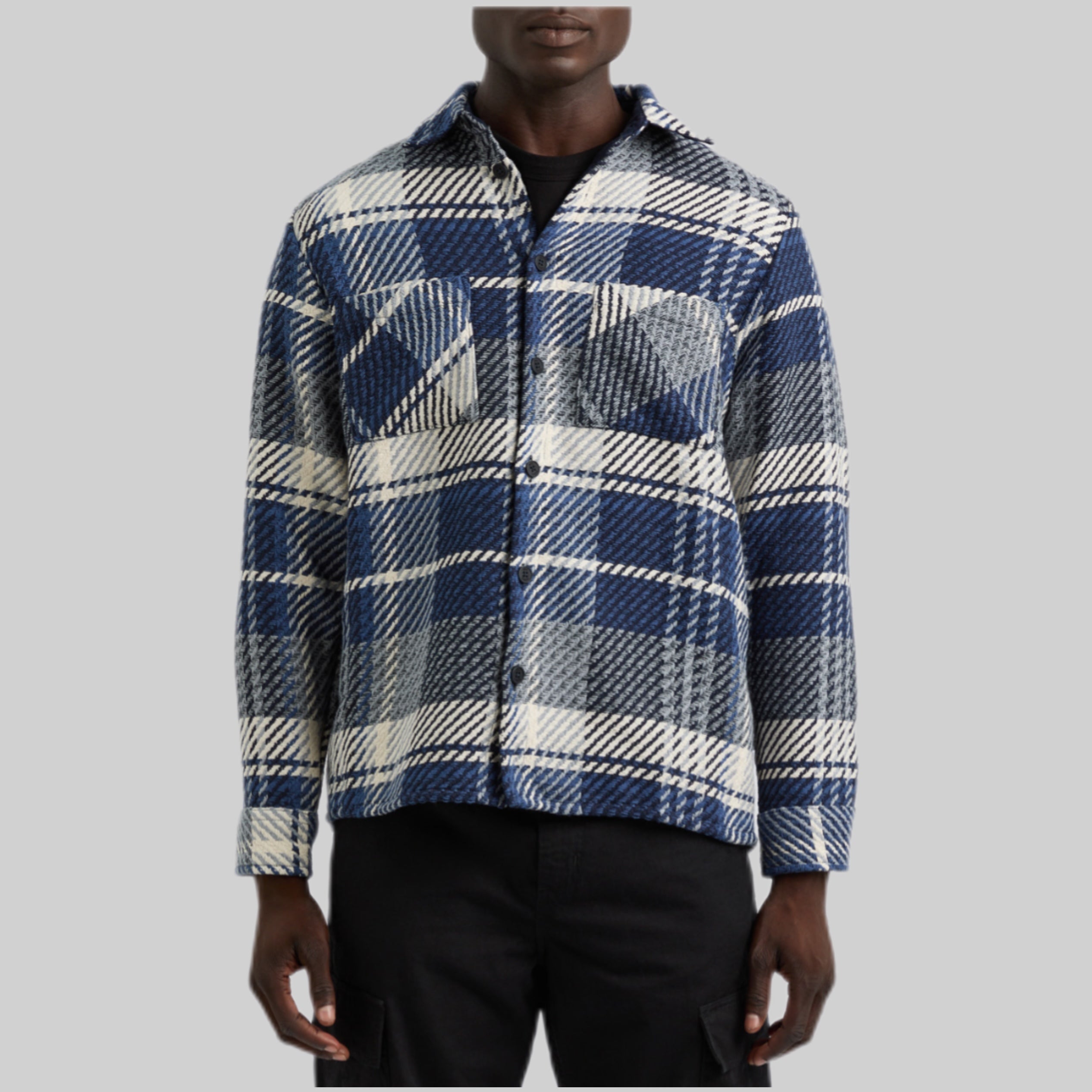 Wax London overshirt, men, frontside, blue and gray, model