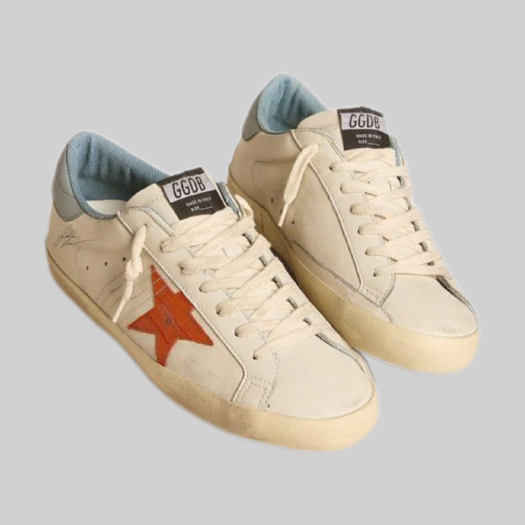 Golden Goose sneakers, men, frontside, white and orange