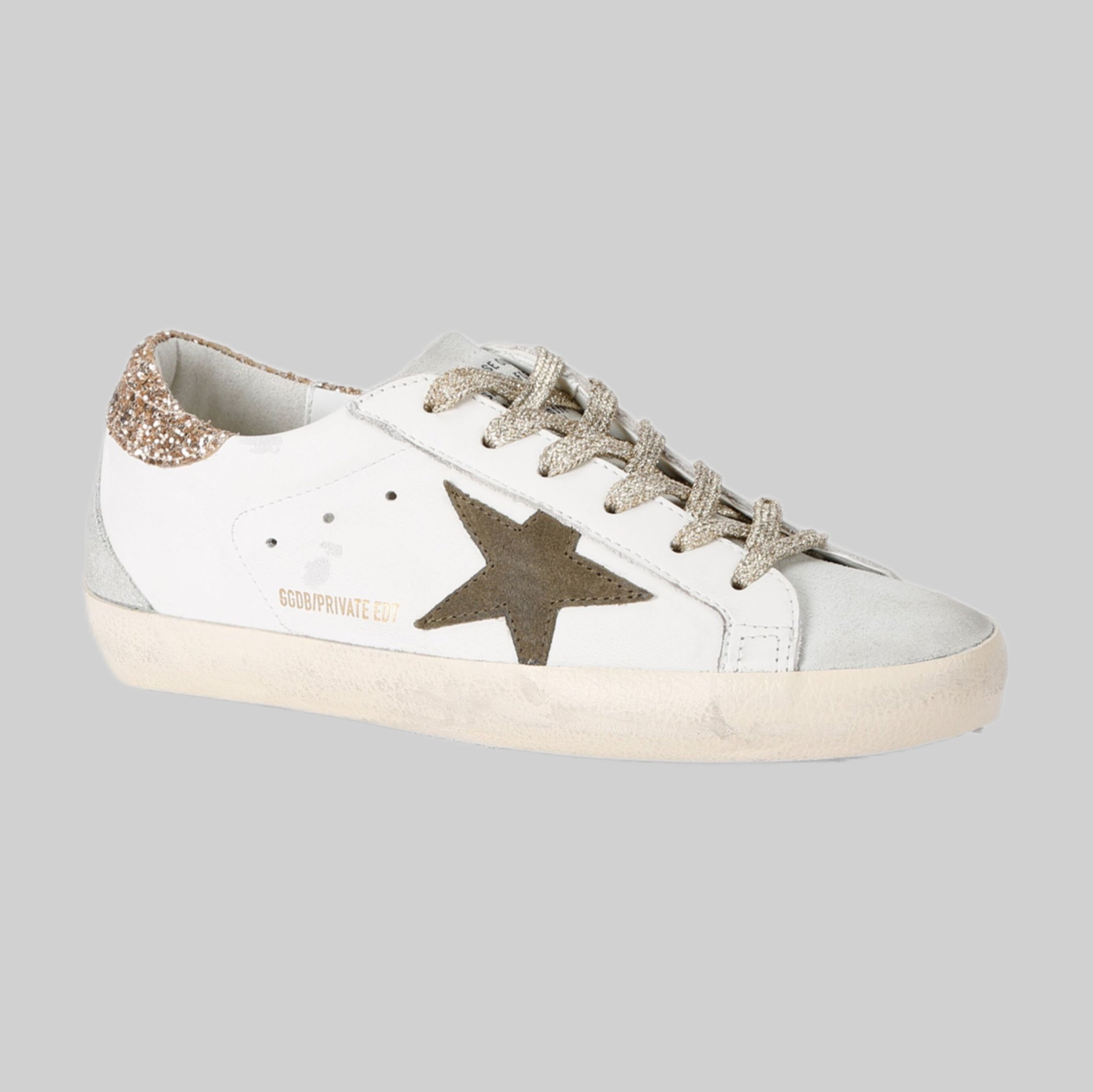 Golden Goose sneakers, women, frontside, white and glitter