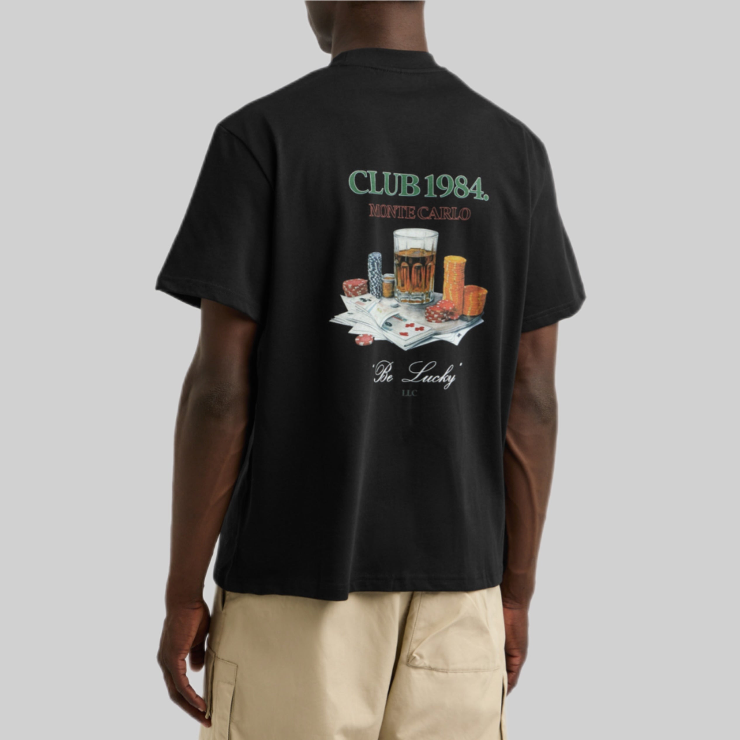 CLUB 1984 t-shirt, black, frontsie, model