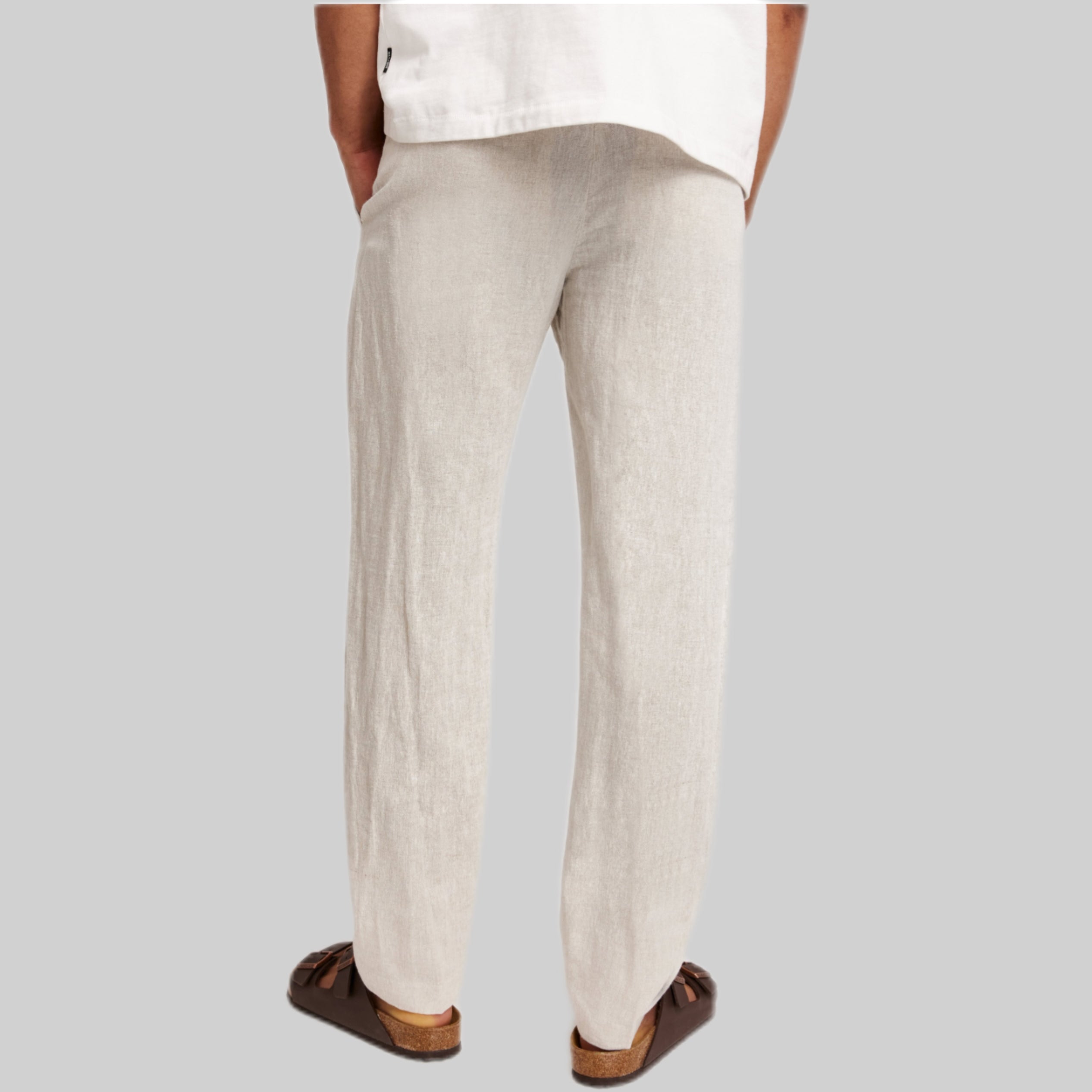 SELECTED HOMME linen pants, men, frontside, beige, model