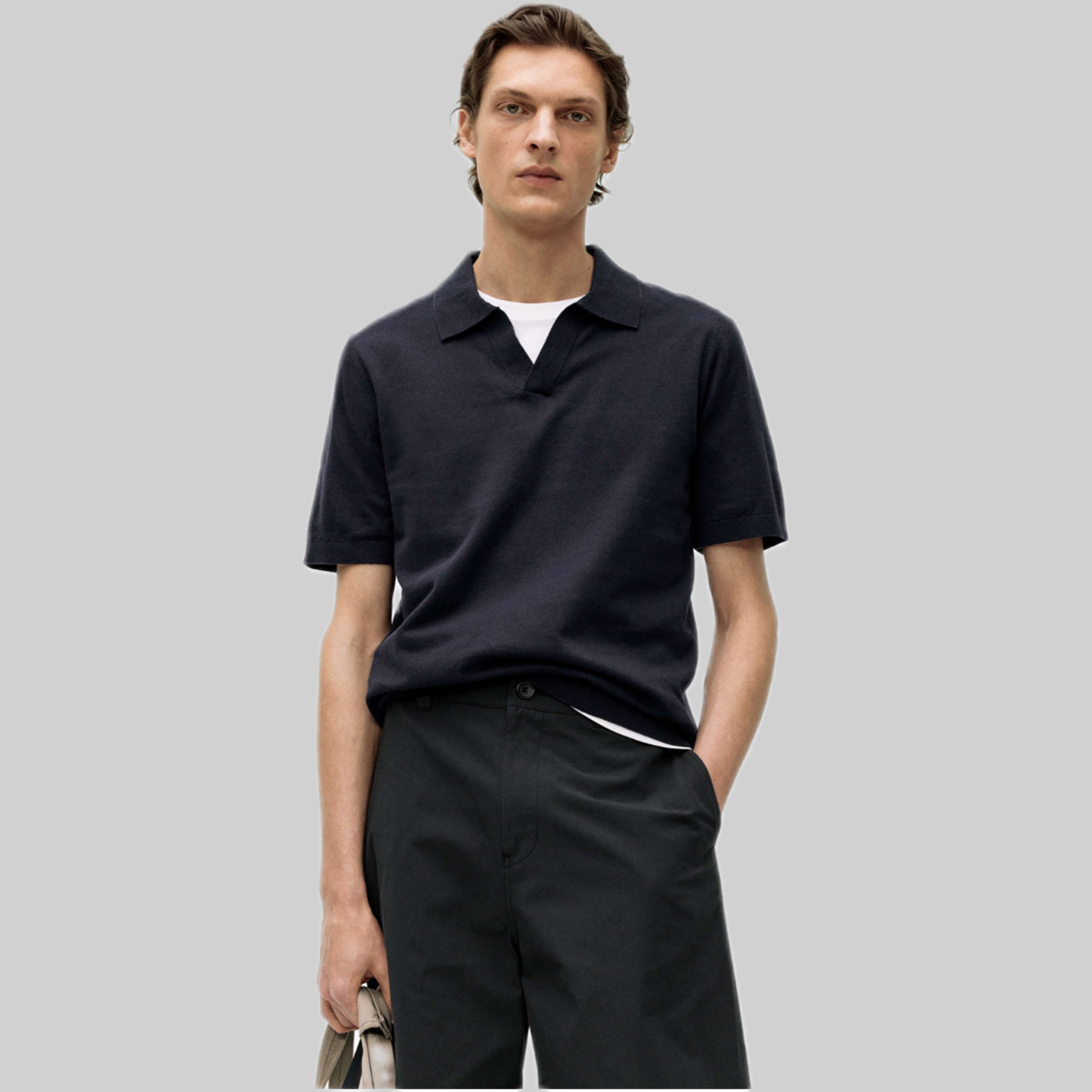 Arket polo shirt, blue, men, frontside model