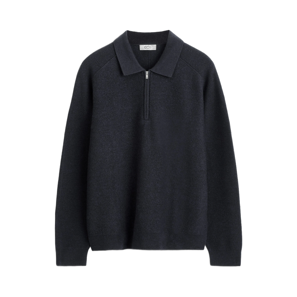 COS Panelled Boiled Wool Half-Zip Polo Jumper
