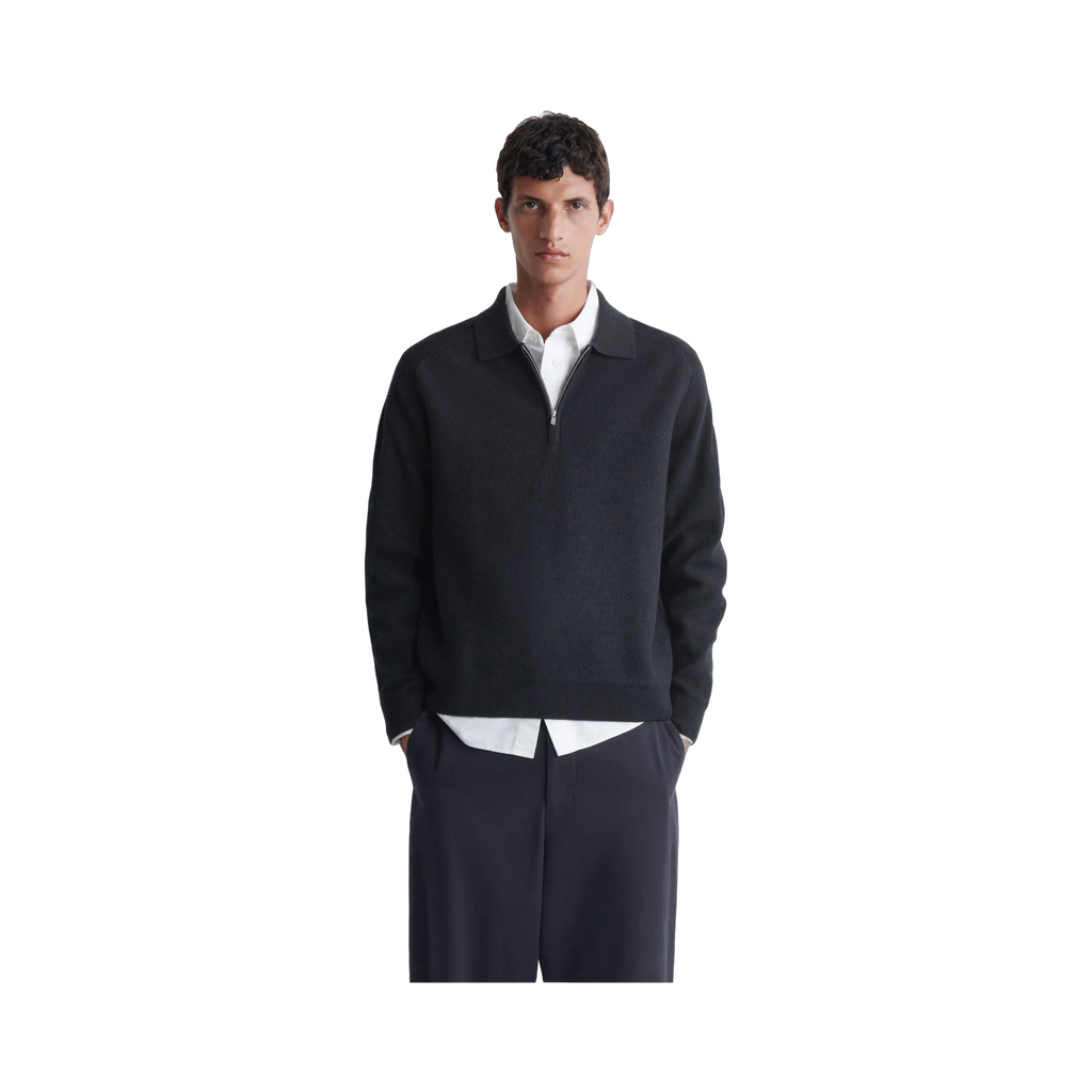 COS Panelled Boiled Wool Half-Zip Polo Jumper