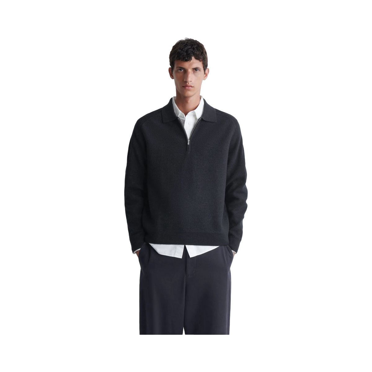 COS Panelled Boiled Wool Half-Zip Polo Jumper