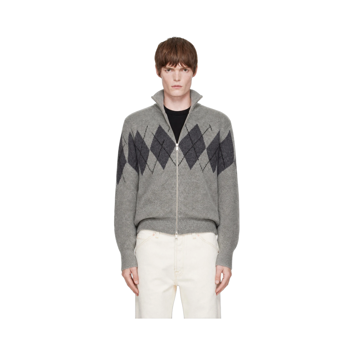 COOR Inside Out Argyle Zip-Up Cardigan