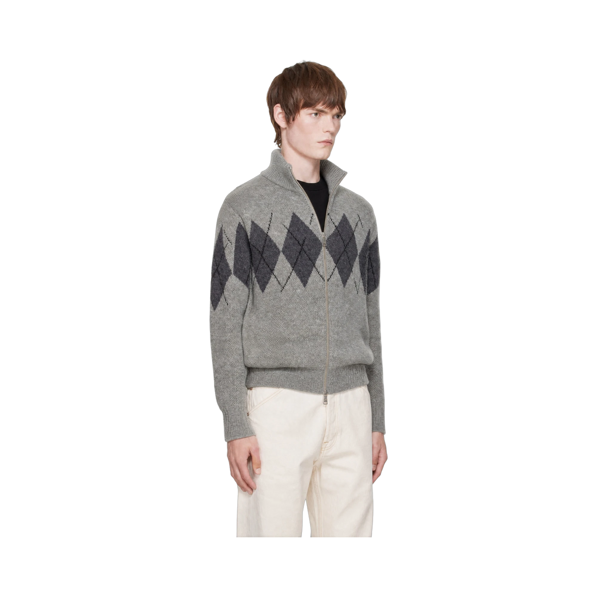 COOR Inside Out Argyle Zip-Up Cardigan