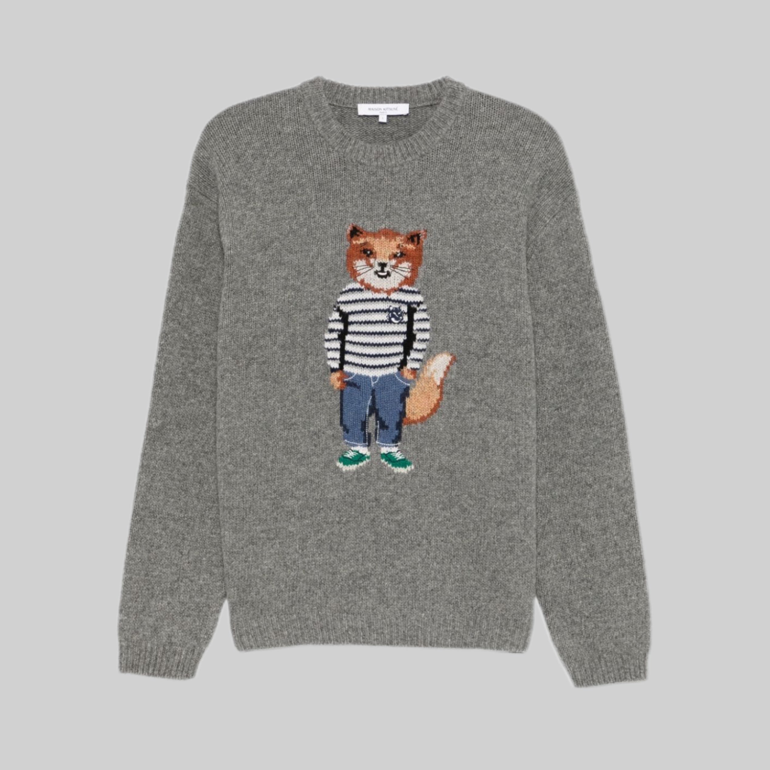 Dressed Fox-Intarsia Sweater - Medium Grey