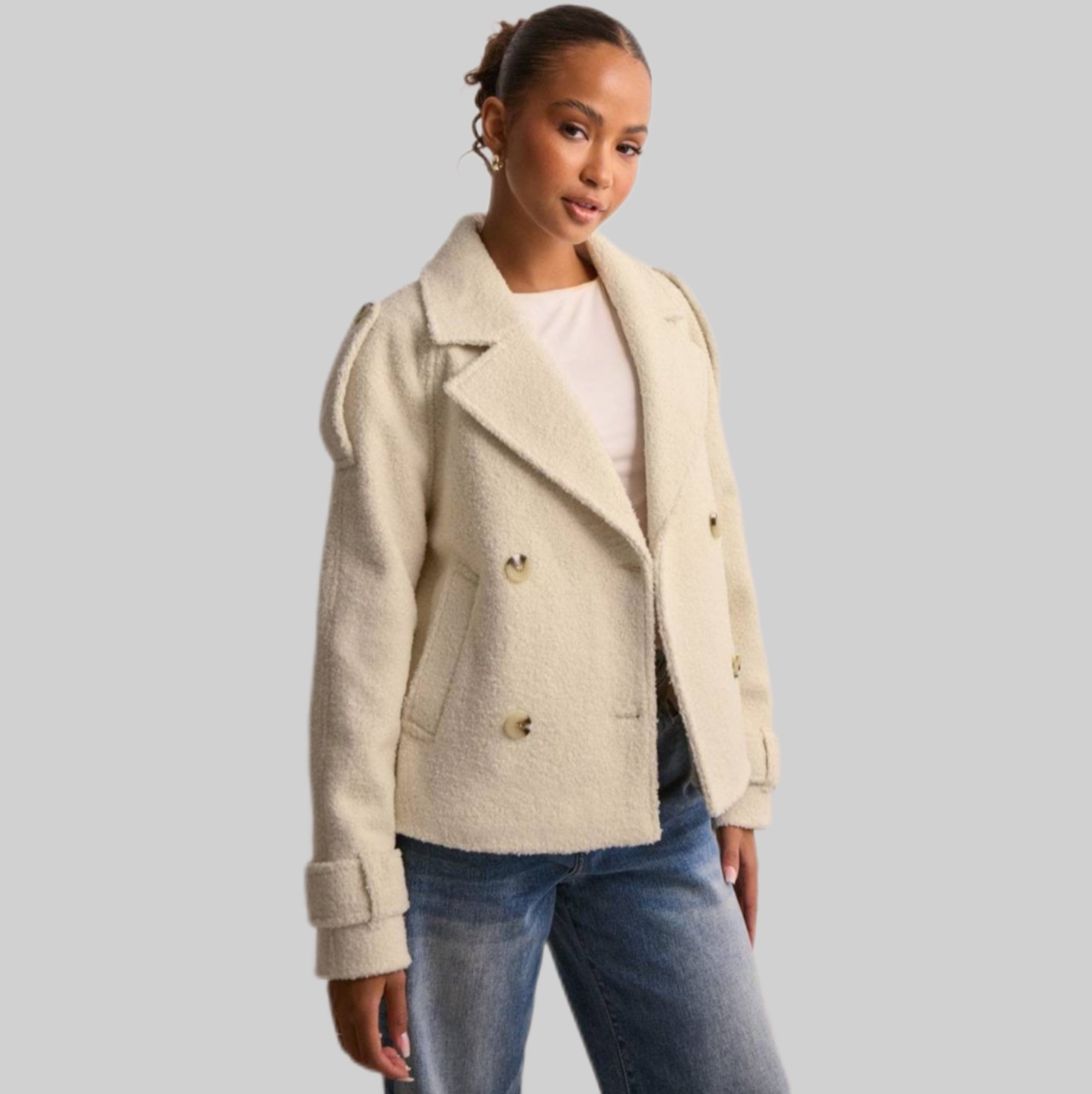 Short Warm Trench Jacket - Offwhite