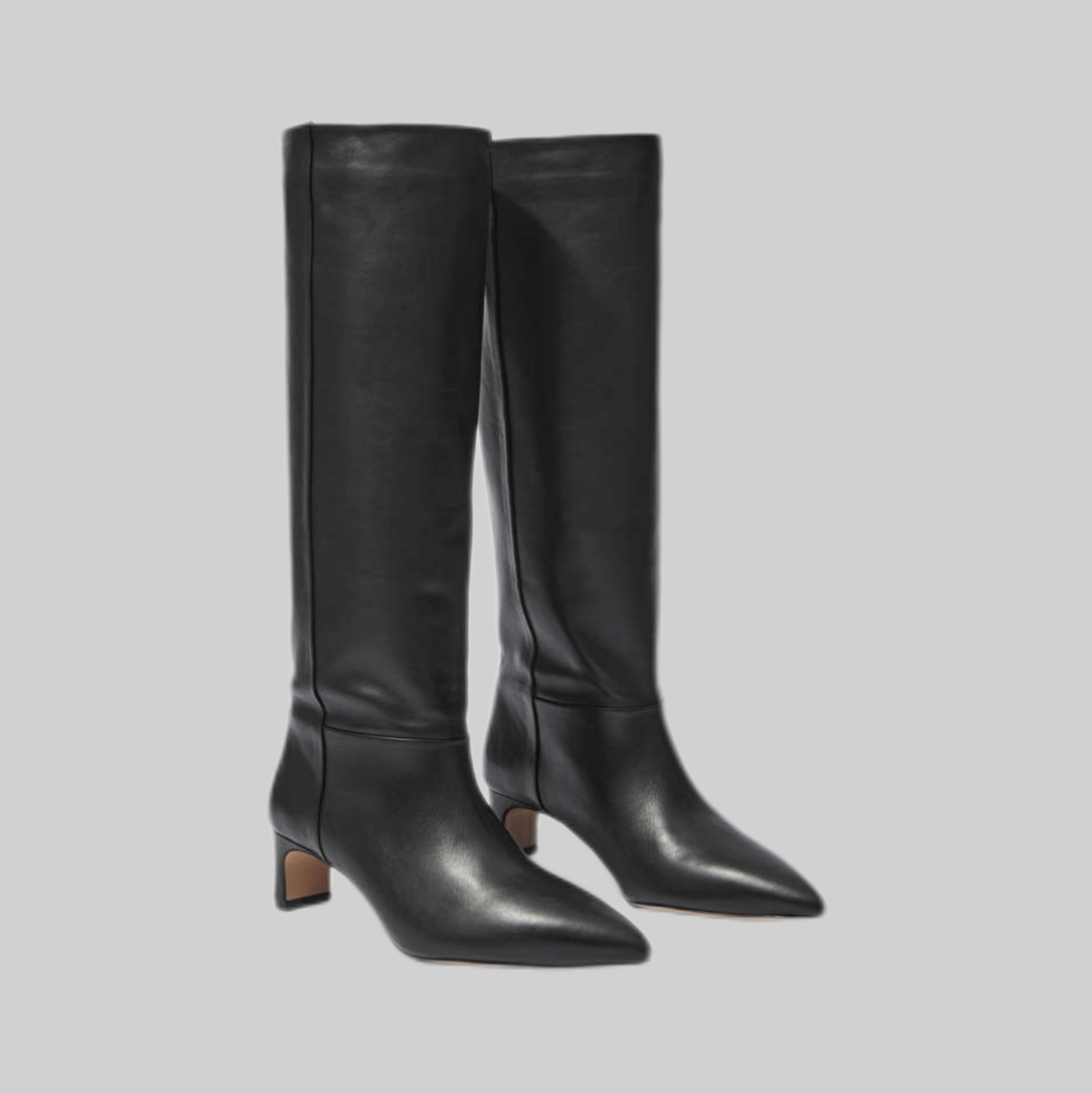 Pointed-Toe Knee-High Boots - Black Nappa