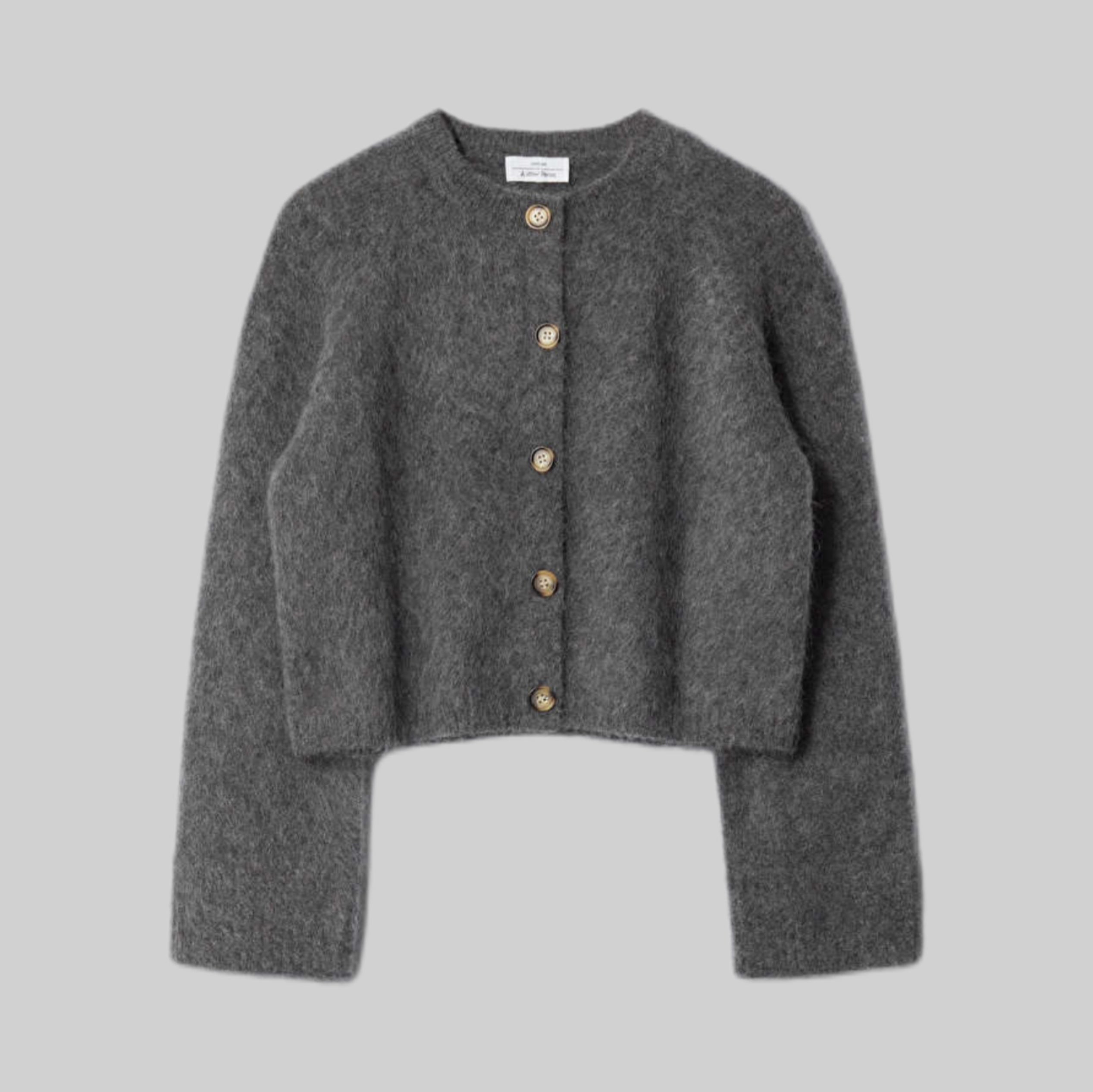 Mohair-Blend Knit Cardigan - Dark Grey