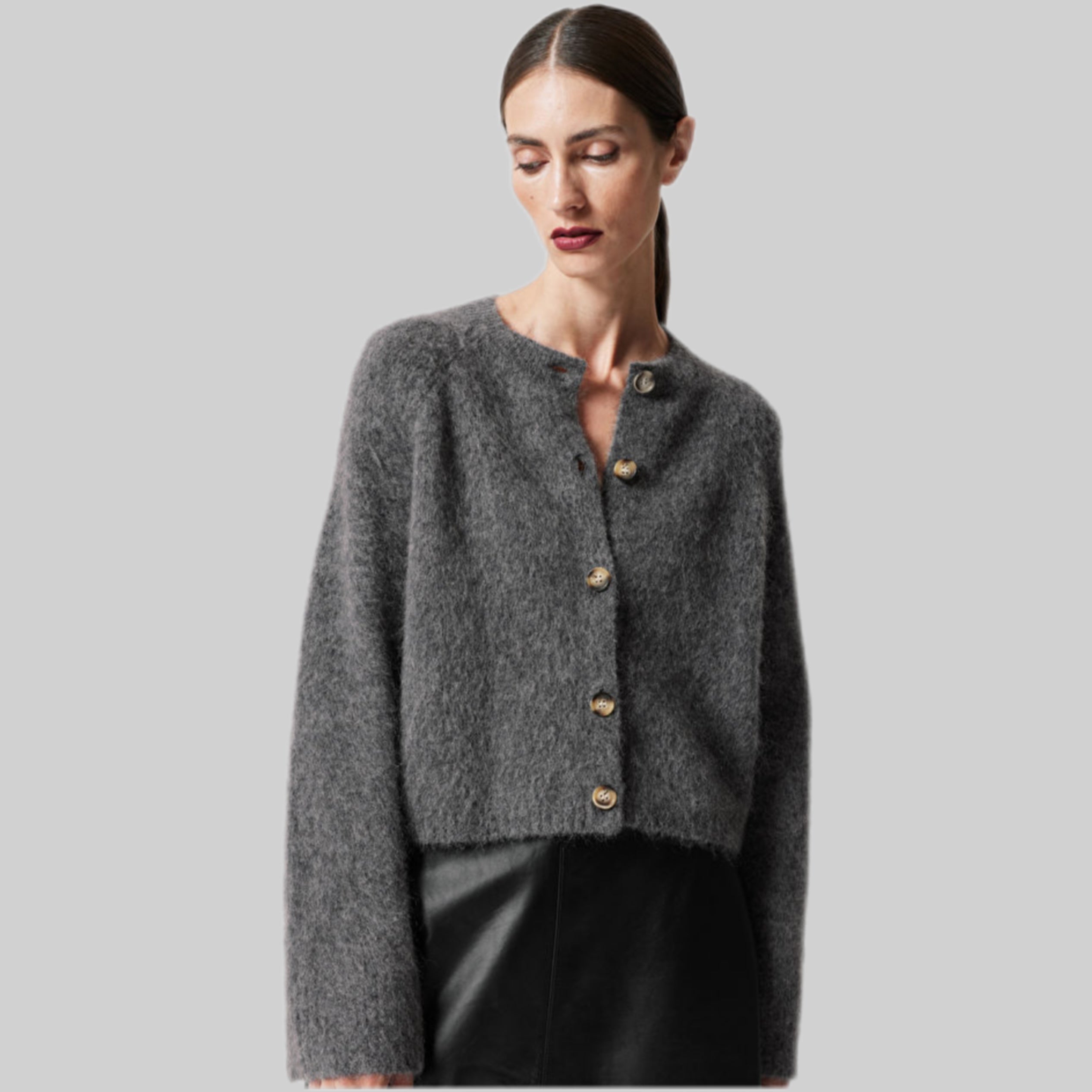 Mohair-Blend Knit Cardigan - Dark Grey