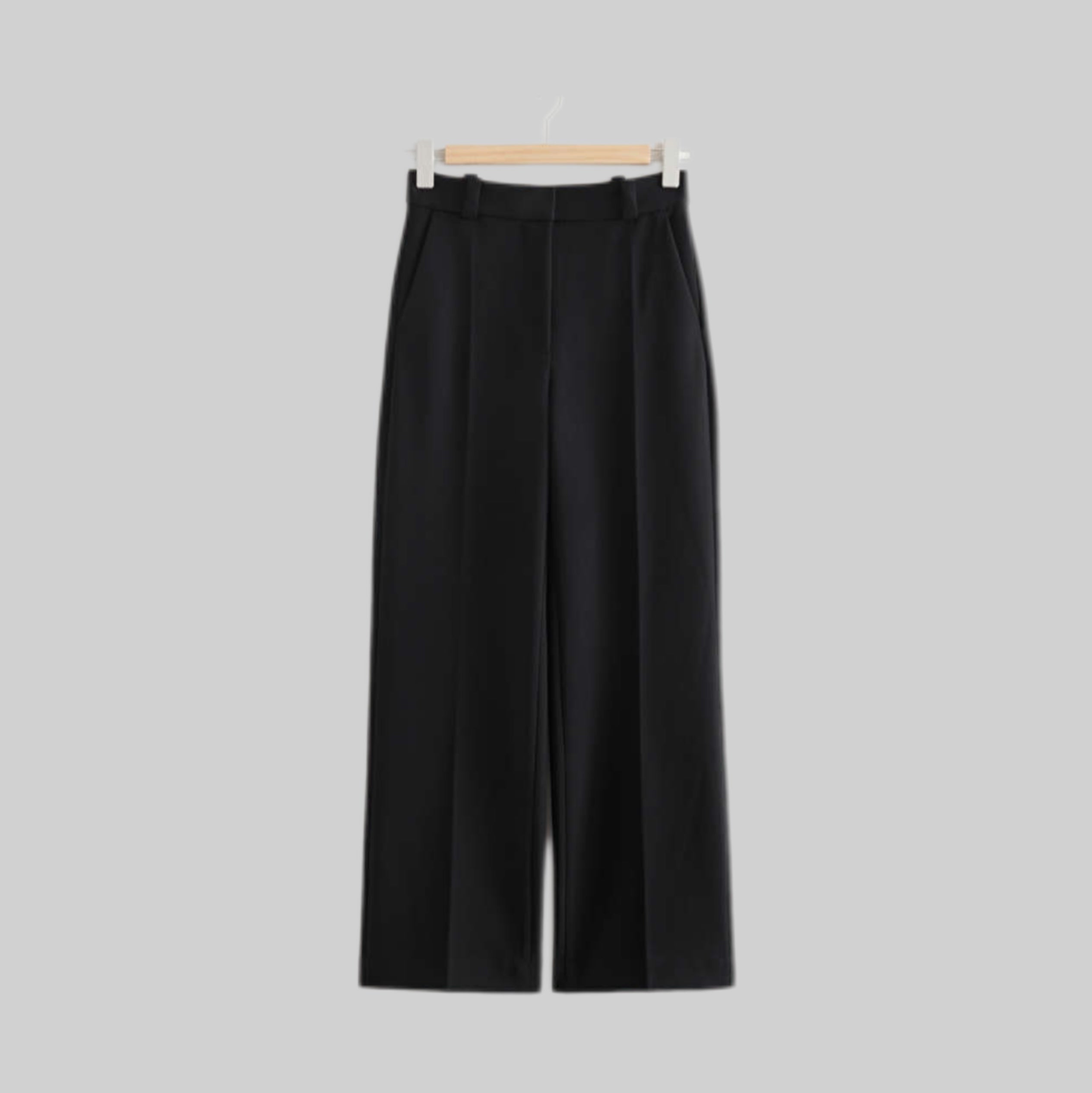 Wide Press-Crease Trousers - Black