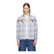 Blue Embroidered Swinging Figures Flannel Shirt