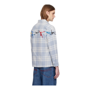 Blue Embroidered Swinging Figures Flannel Shirt