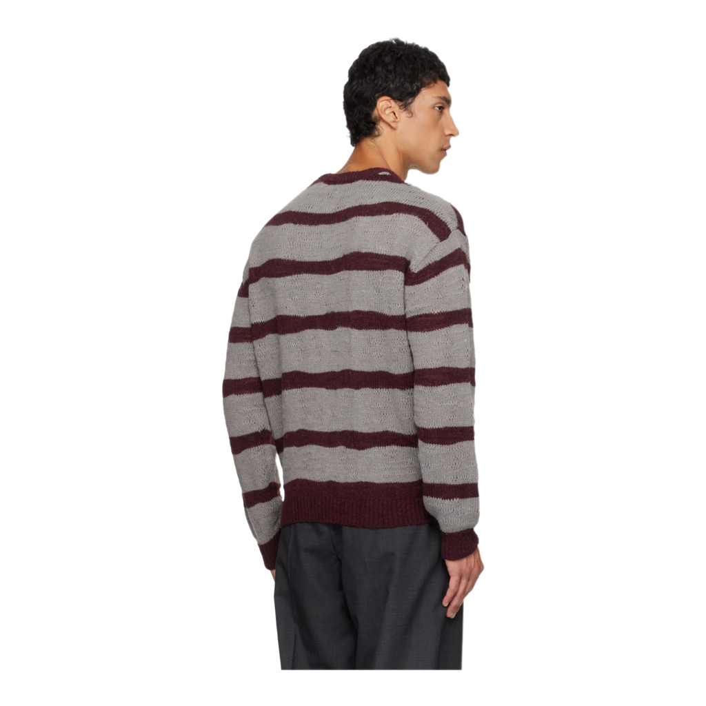 Gray & Burgundy Hairy Stripe Knit Sweater