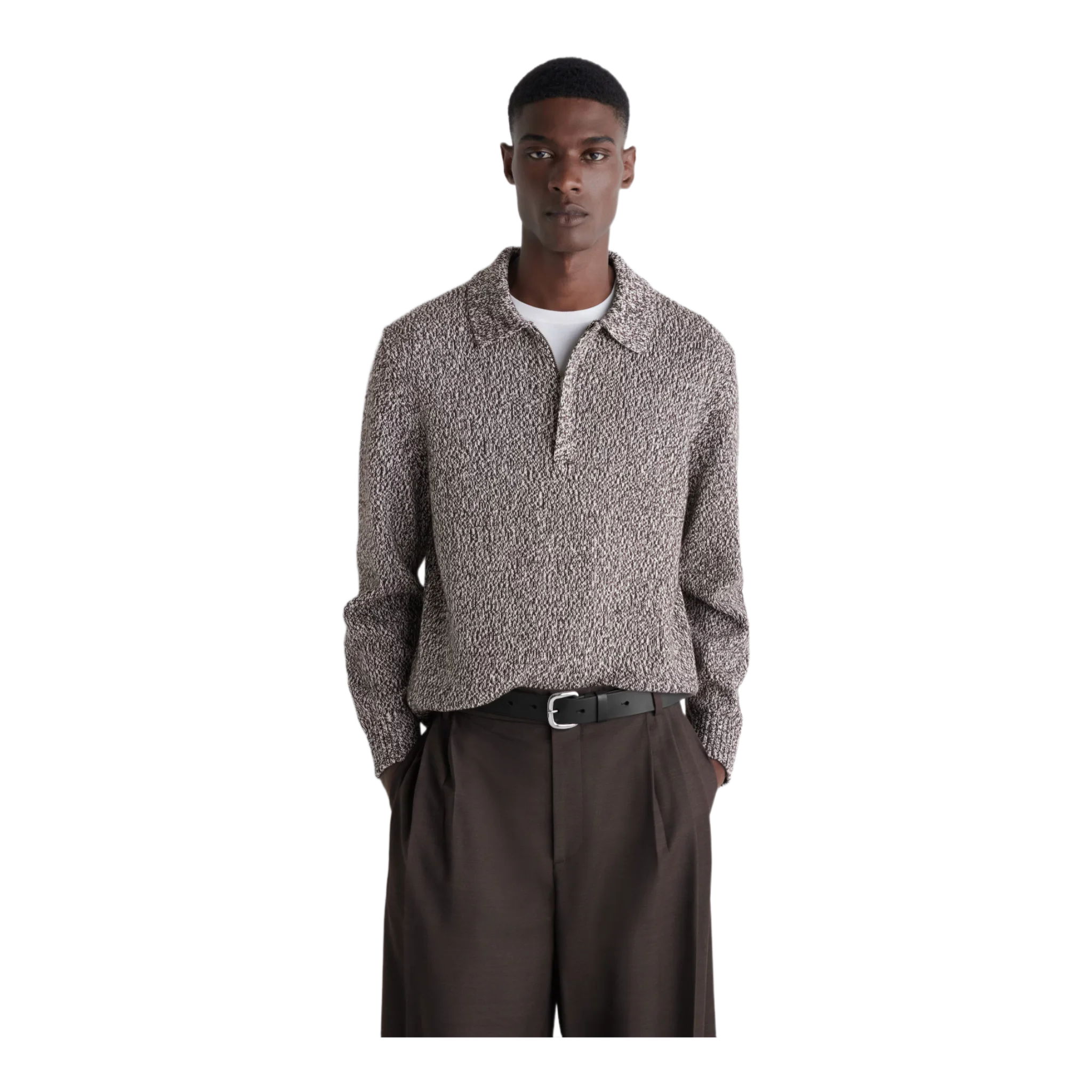 WOOL-BLEND HALF-ZIP POLO JUMPER