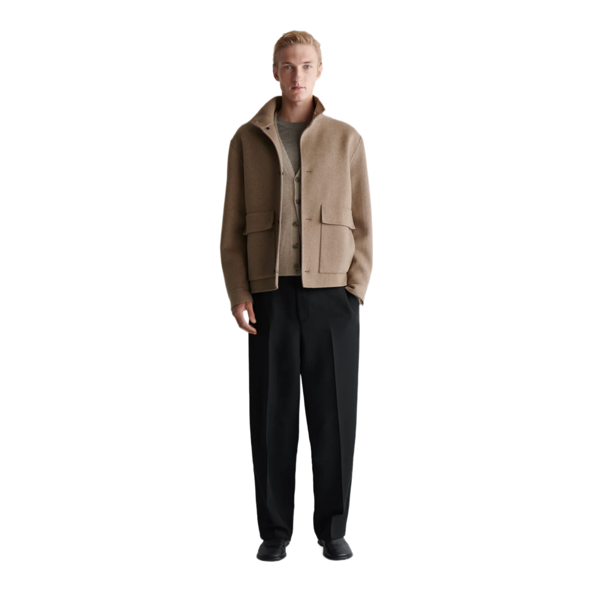 DOUBLE-FACED WOOL FUNNEL NECK JACKET