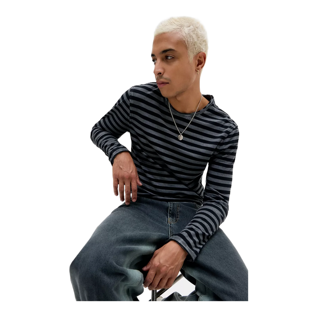Black Grunge Striped Long Sleeve T-Shirt