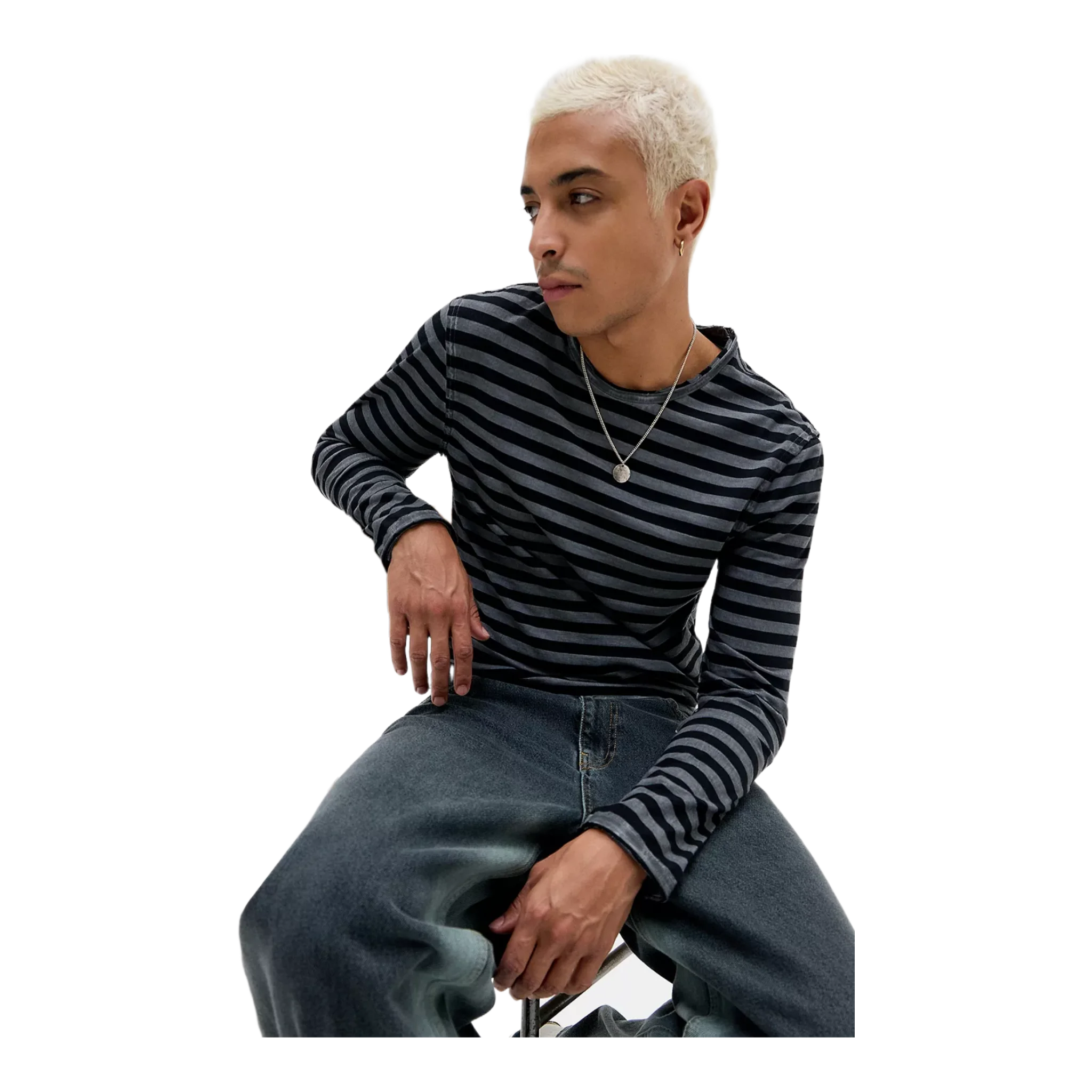 Black Grunge Striped Long Sleeve T-Shirt
