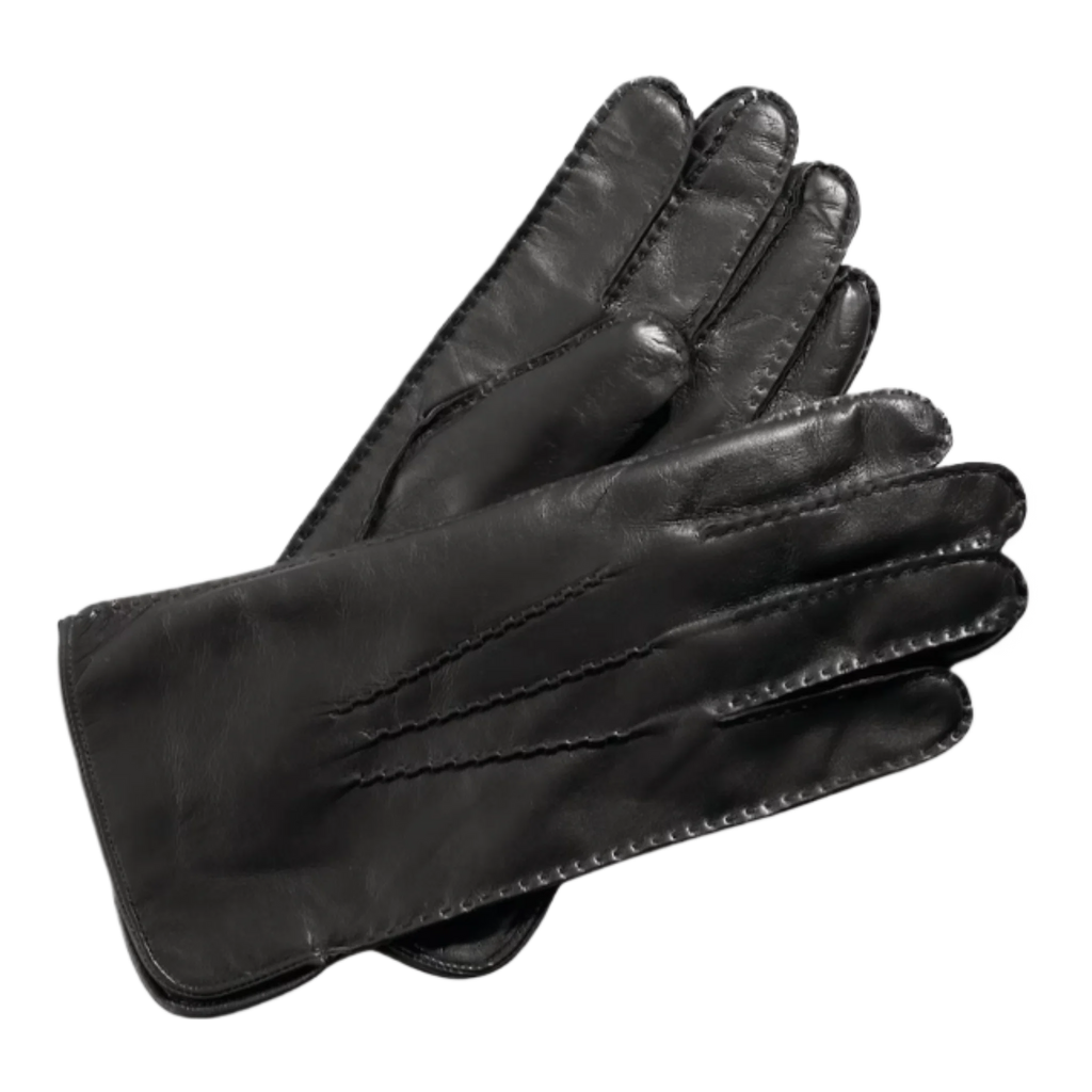 Black Men's Cashmere-Wool-Lined Leather Gloves