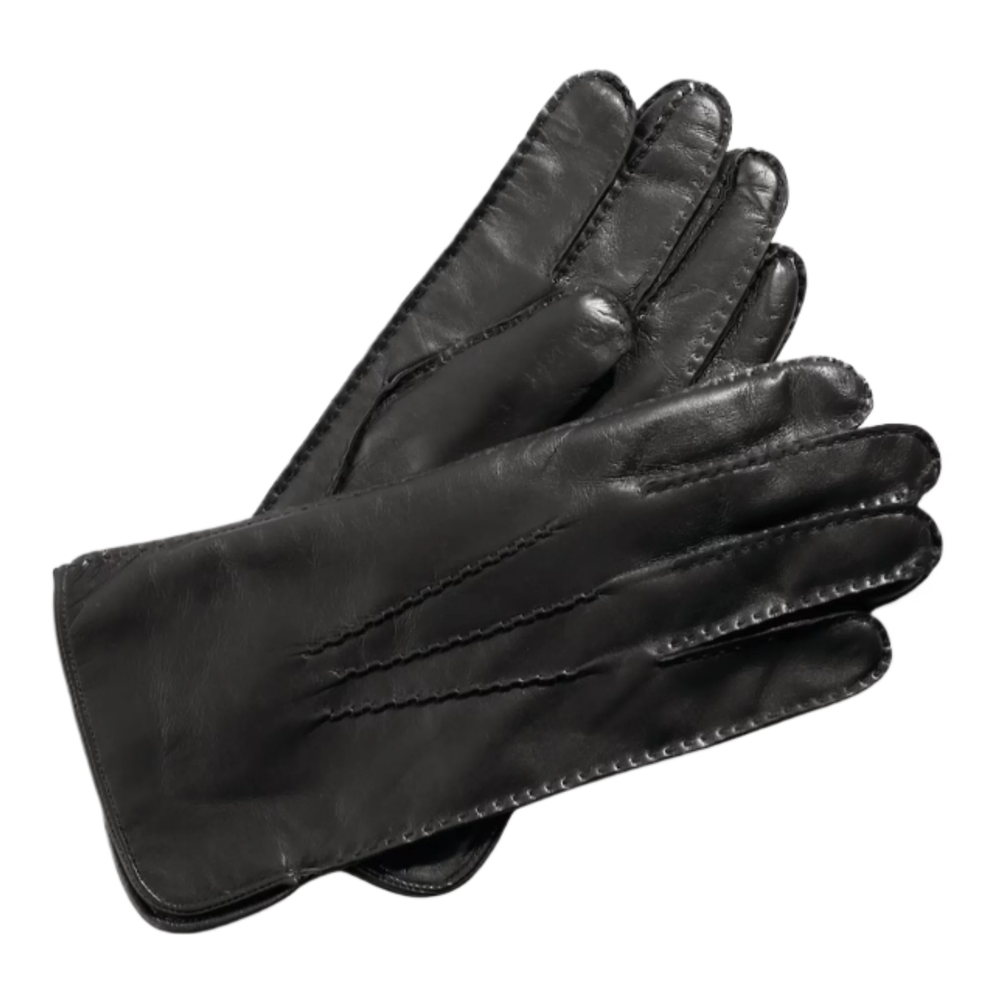 Black Men's Cashmere-Wool-Lined Leather Gloves