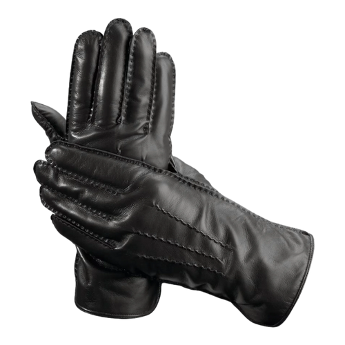 Black Men's Cashmere-Wool-Lined Leather Gloves