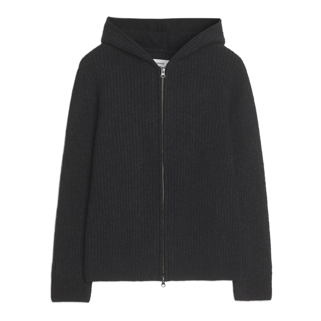 Koji Knitted Full Zip Hoodie Black Melange