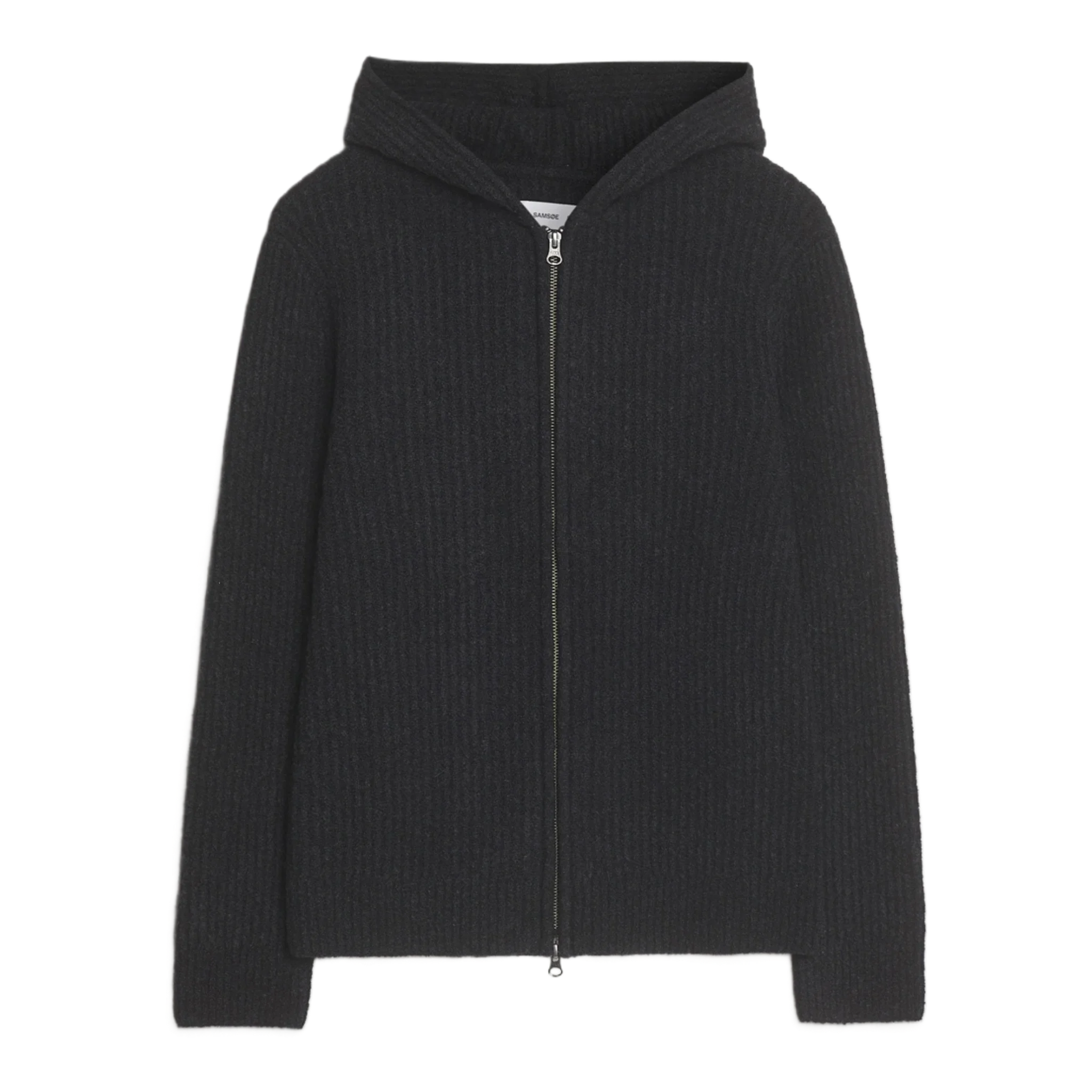 Koji Knitted Full Zip Hoodie Black Melange