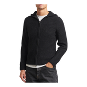 Koji Knitted Full Zip Hoodie Black Melange