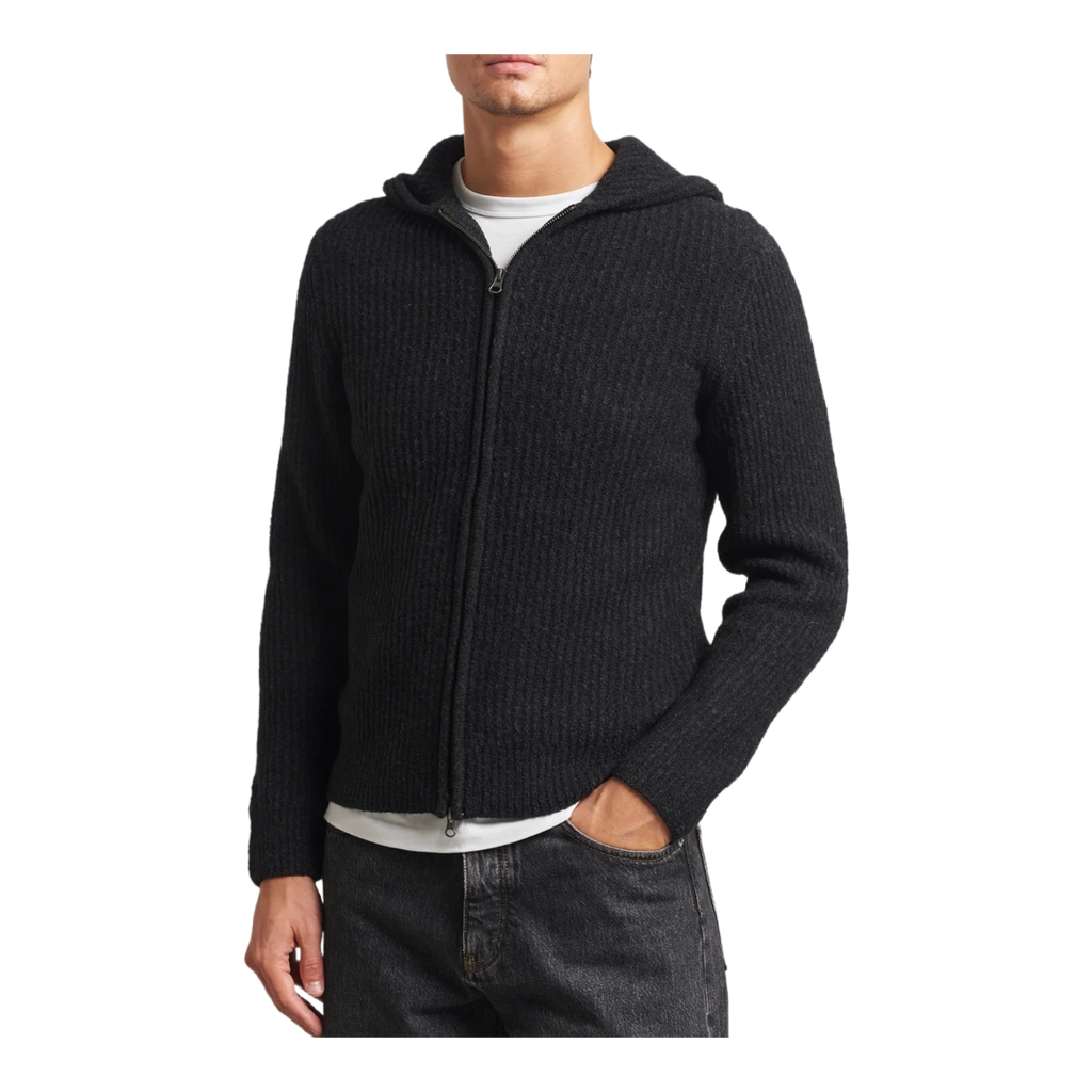 Koji Knitted Full Zip Hoodie Black Melange