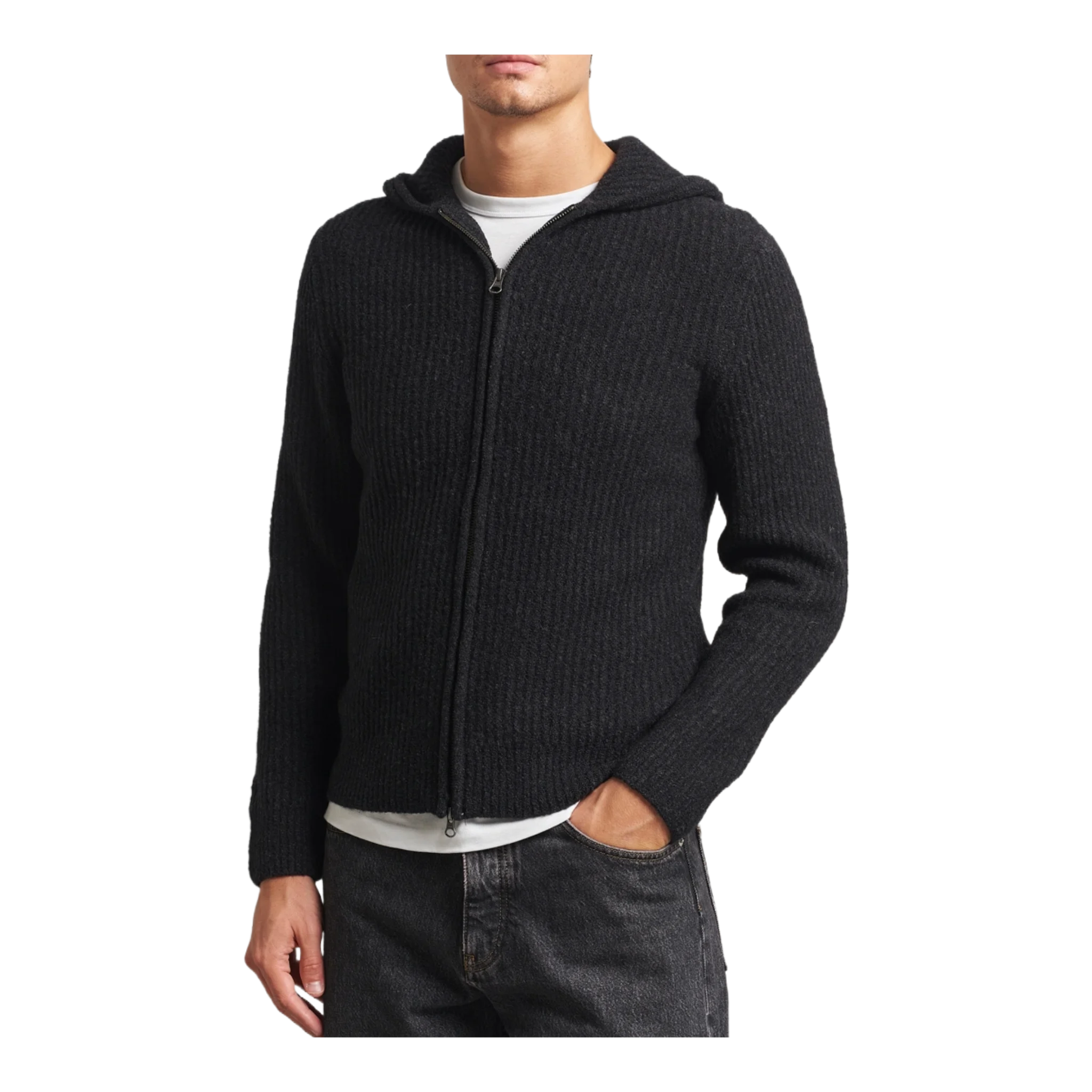 Koji Knitted Full Zip Hoodie Black Melange