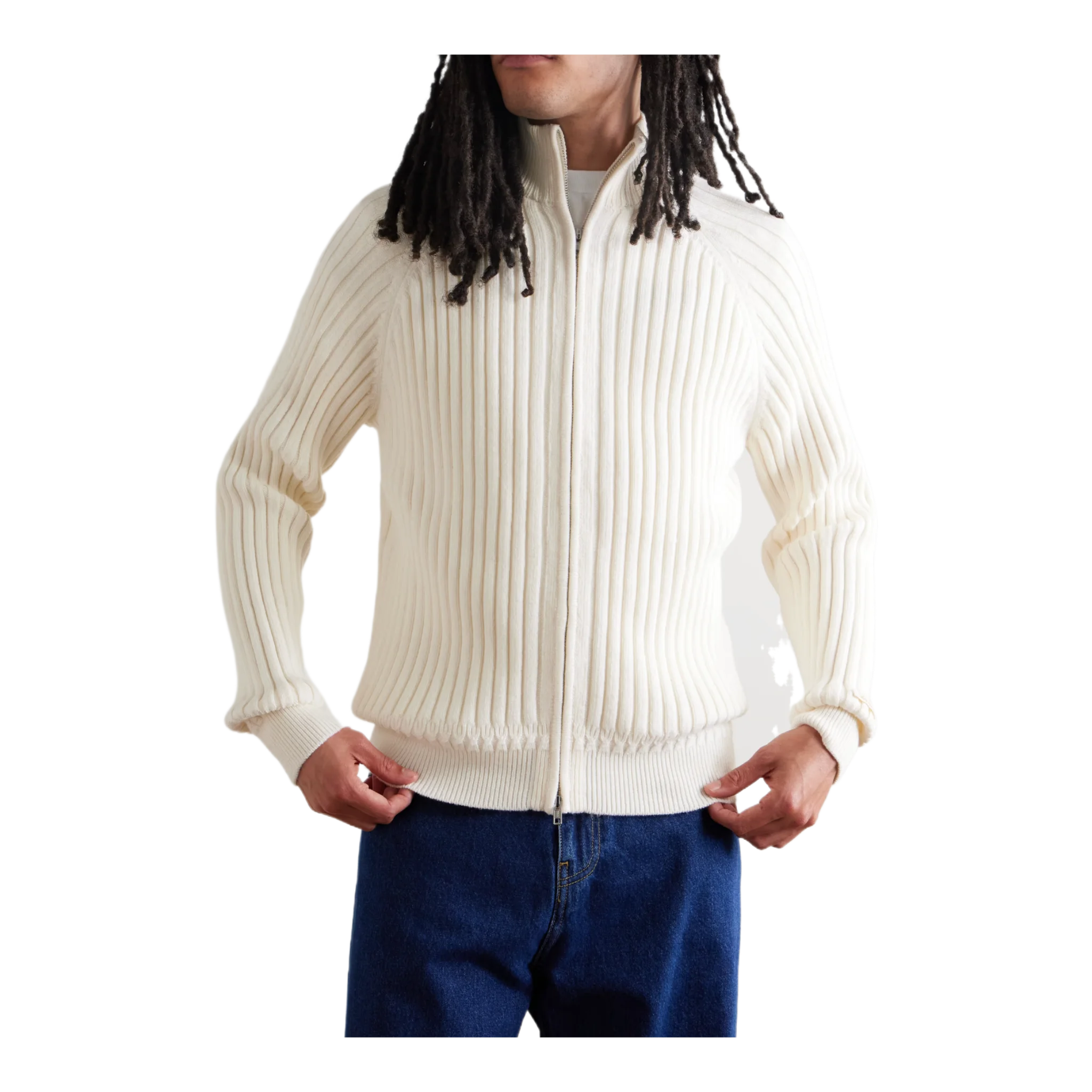Ribbed Merino Wool-Blend Zip-Up Sweater