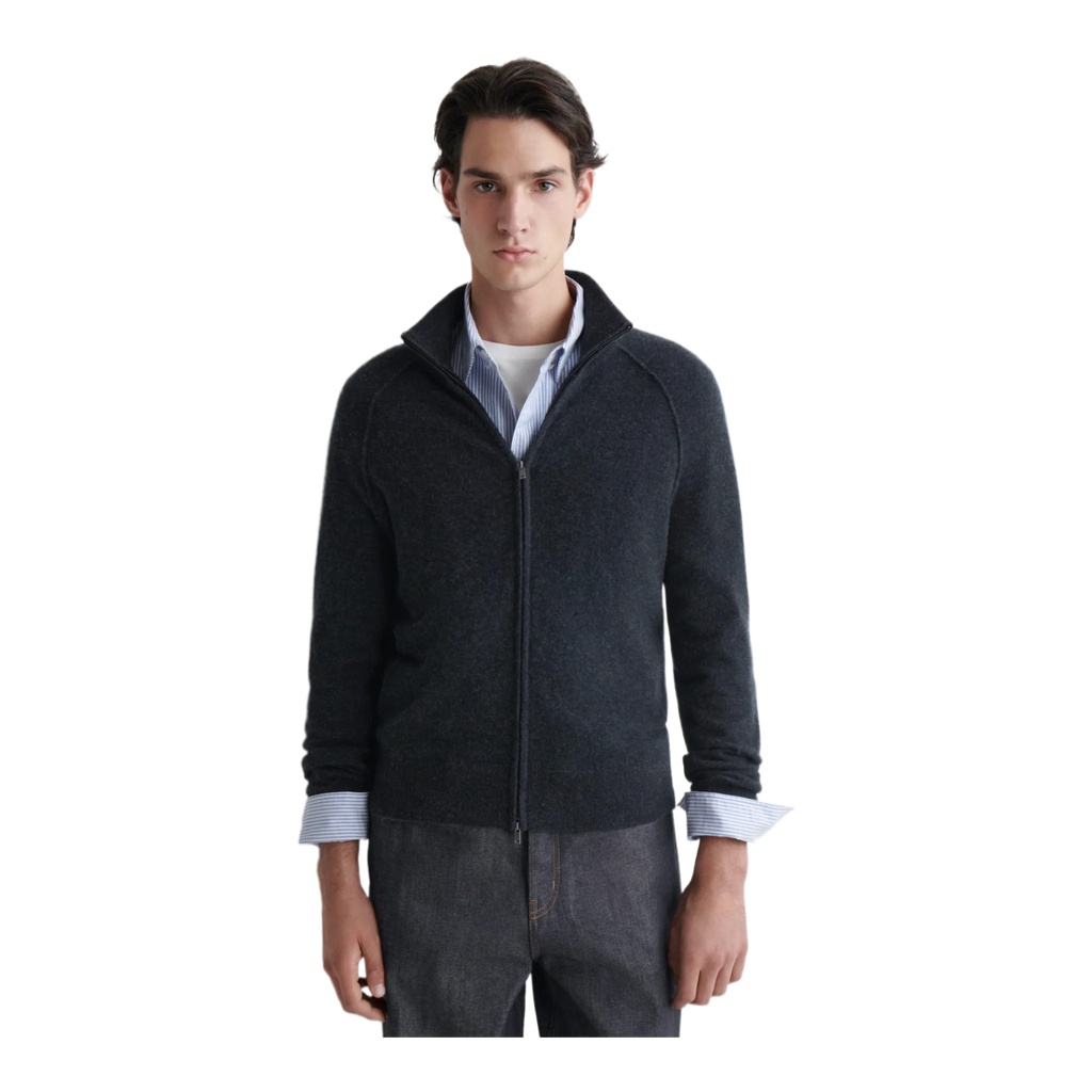 CASHMERE FUNNEL-NECK ZIP-UP CARDIGAN