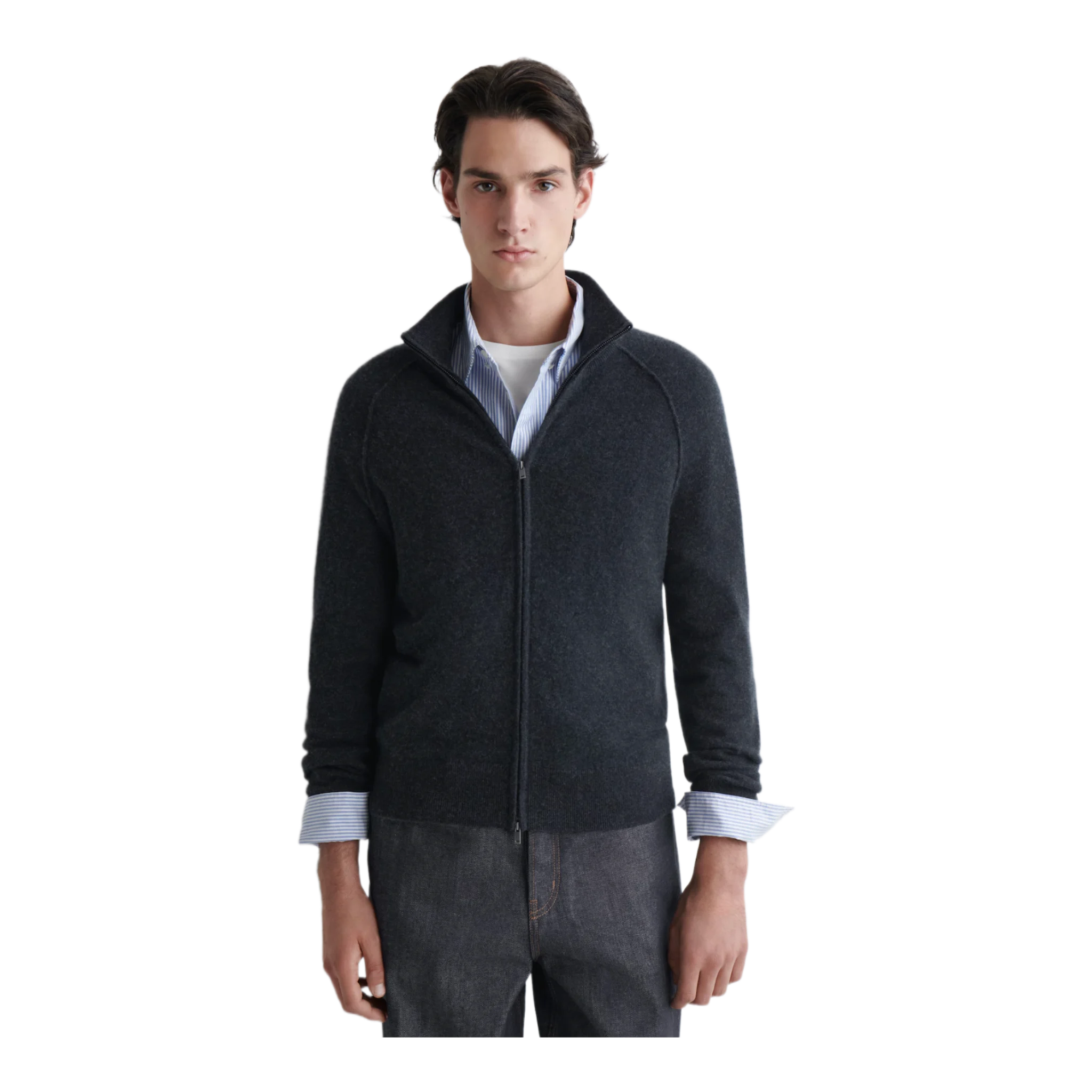 CASHMERE FUNNEL-NECK ZIP-UP CARDIGAN