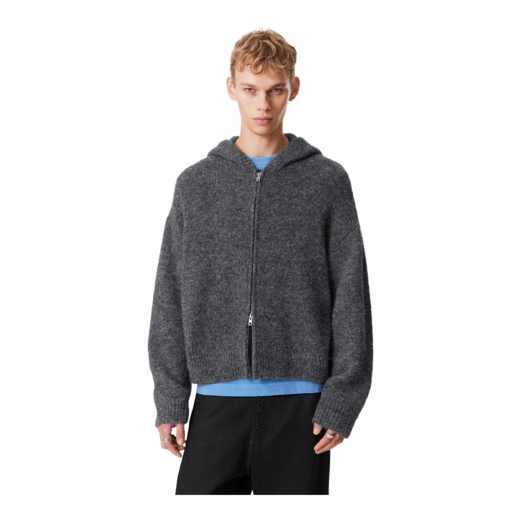 KNITTED BOXY WOOL-BLEND ZIP HOODIE