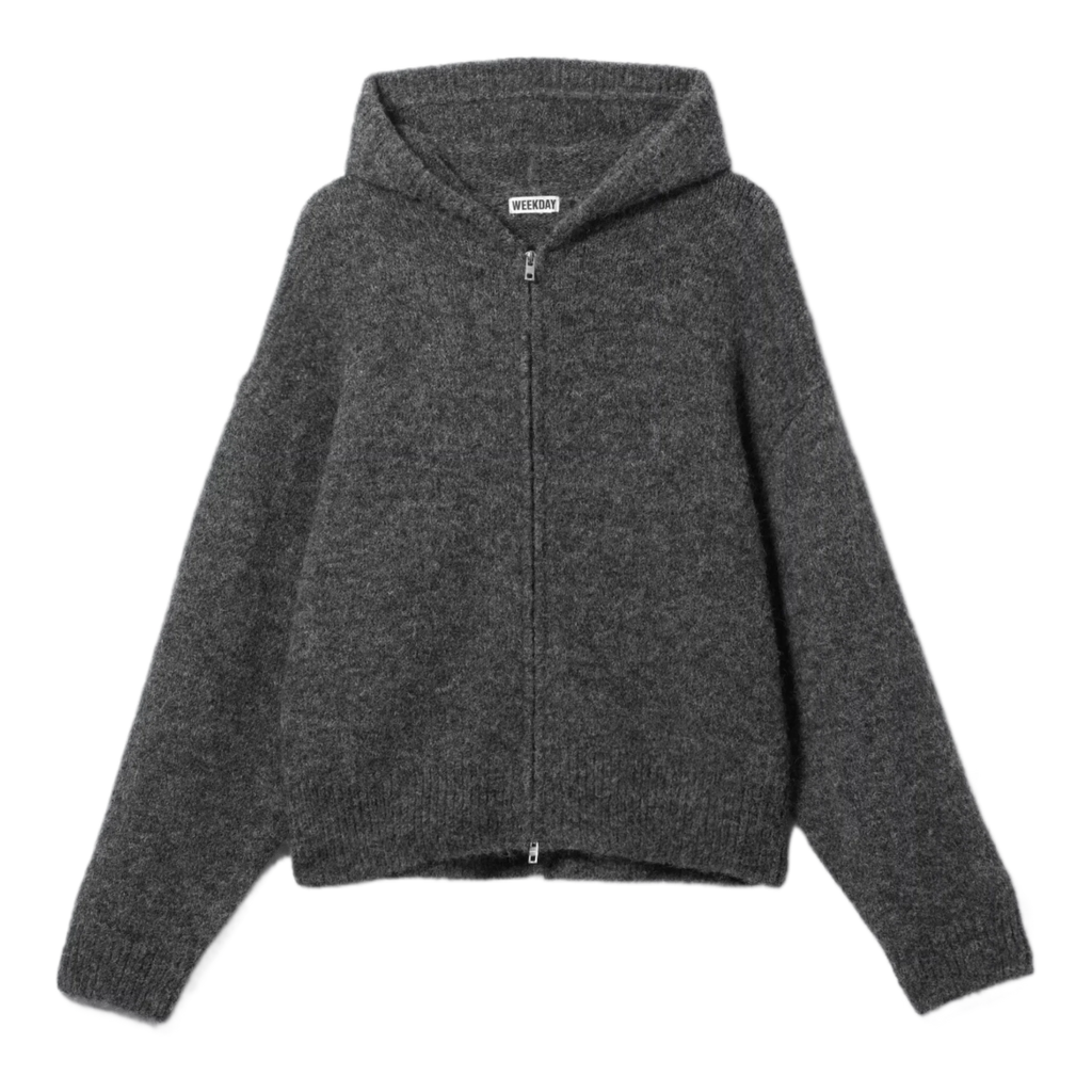 KNITTED BOXY WOOL-BLEND ZIP HOODIE