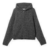 KNITTED BOXY WOOL-BLEND ZIP HOODIE