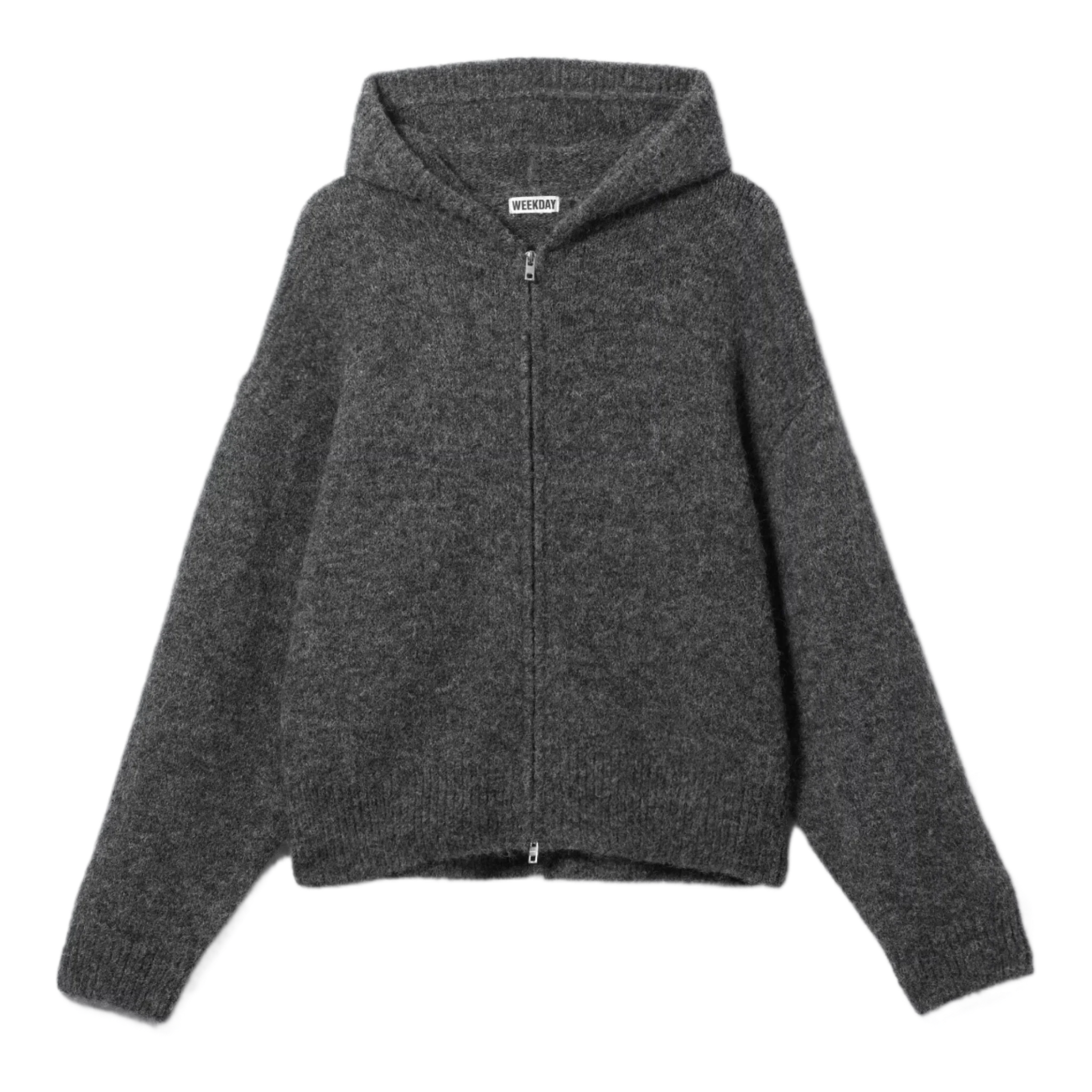 KNITTED BOXY WOOL-BLEND ZIP HOODIE